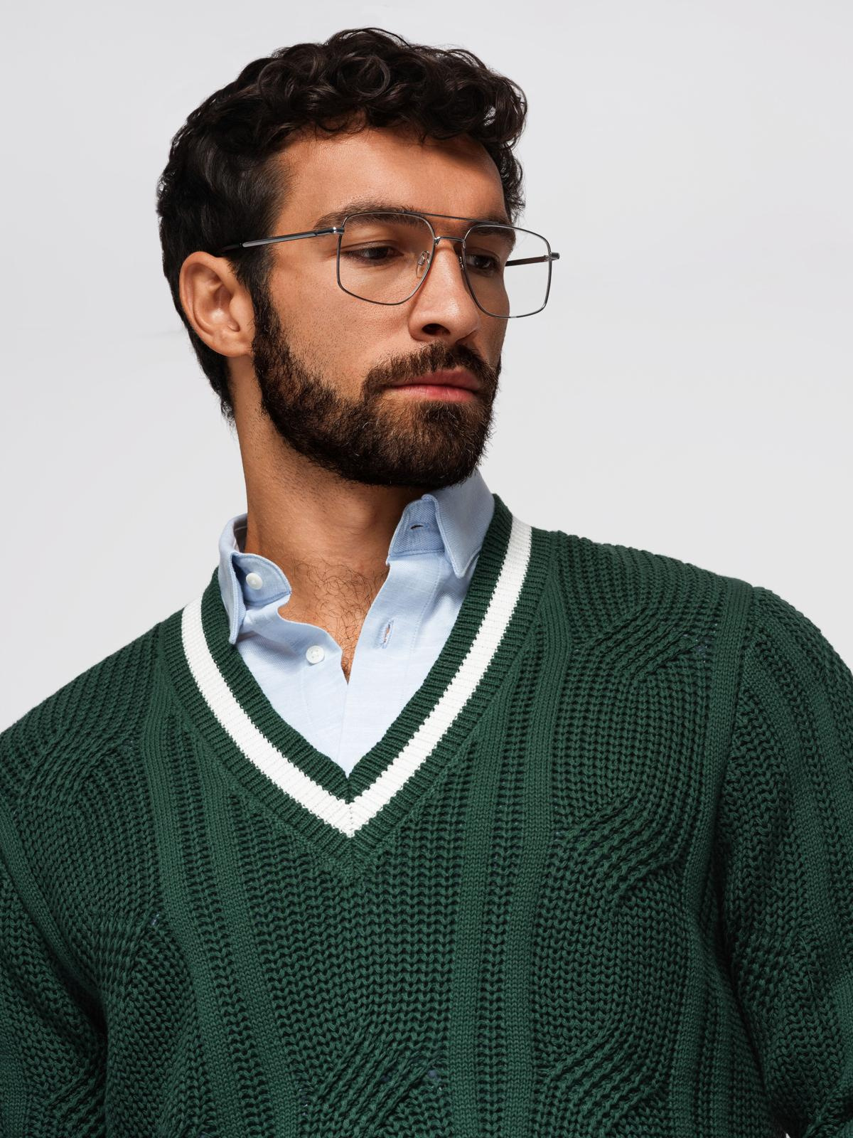 Ombre Men's plaid sweater with crew neckline - green
