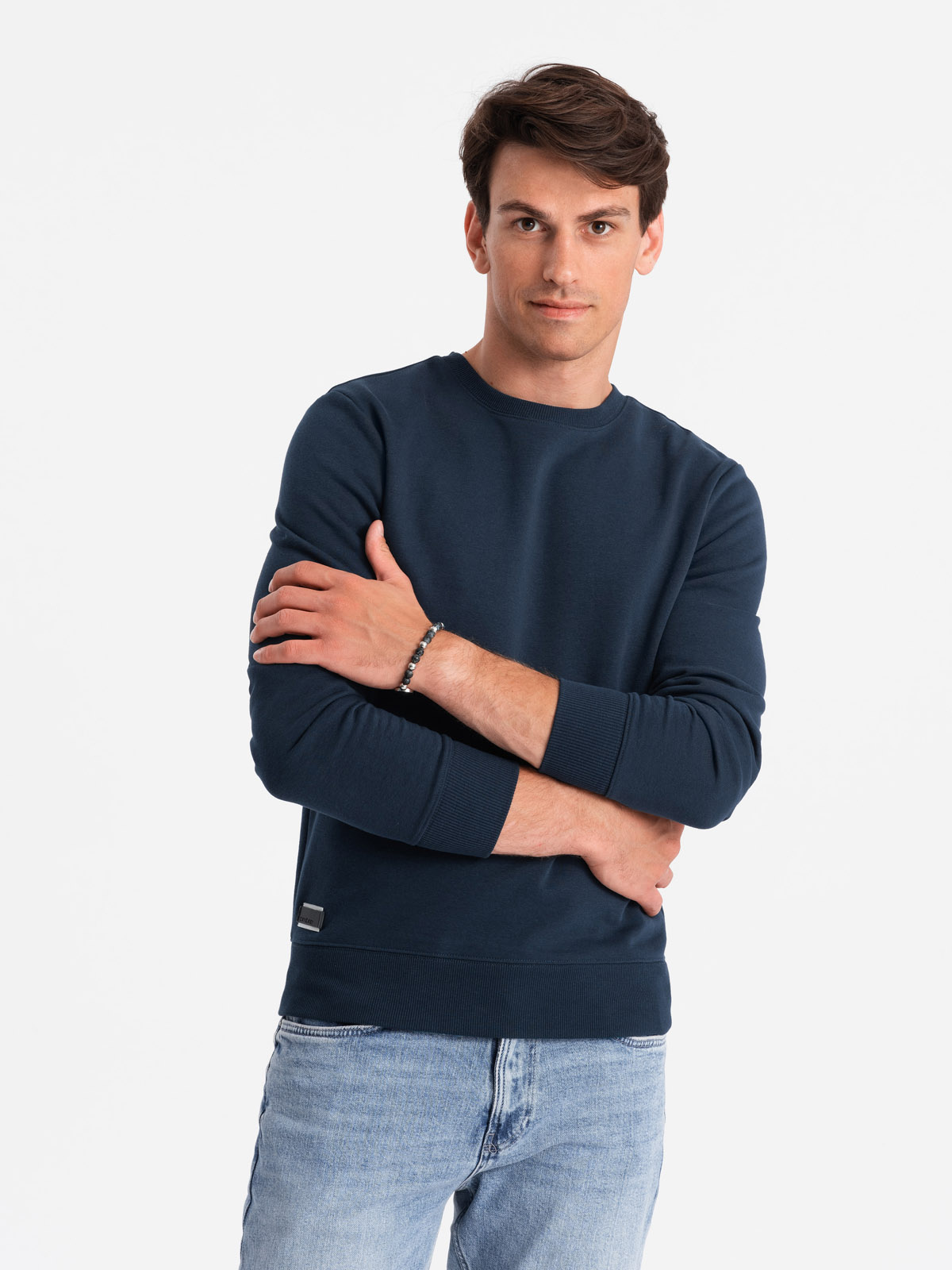 Ombre BASIC Men's Cotton Non-stretch Sweatshirt - Navy Blue