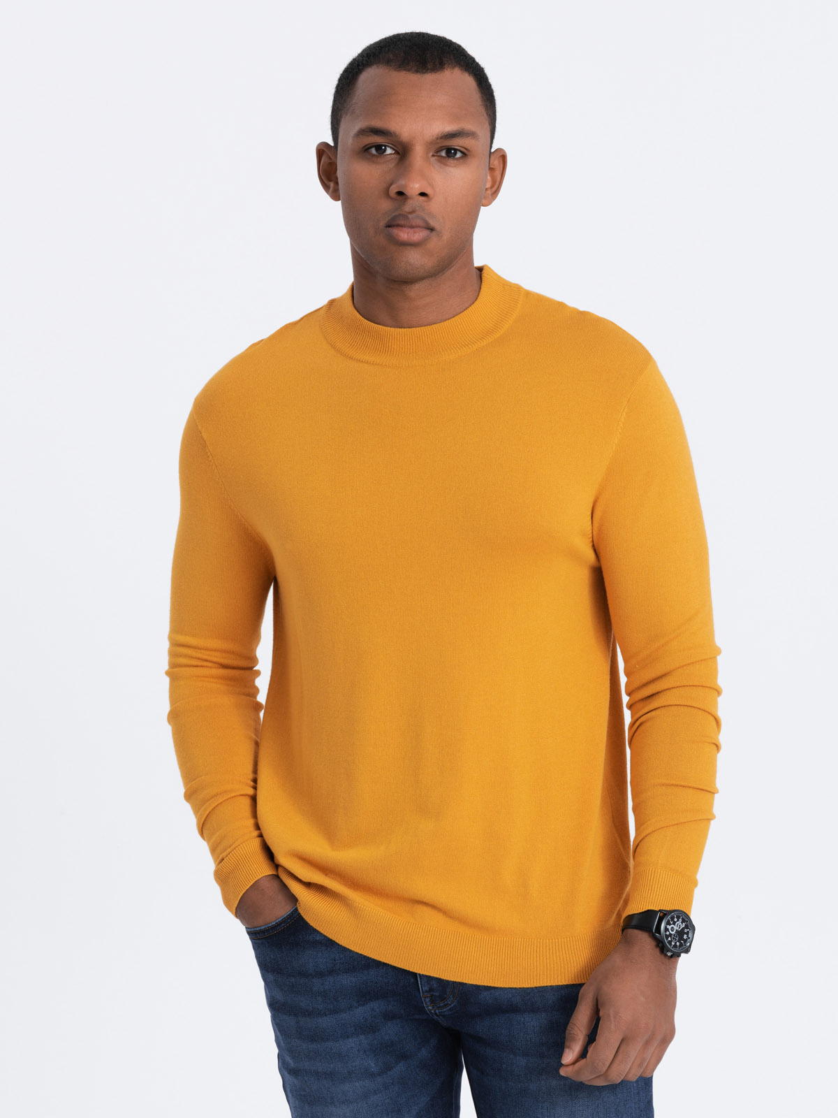 Ombre Men's knitted half turtleneck with viscose - mustard