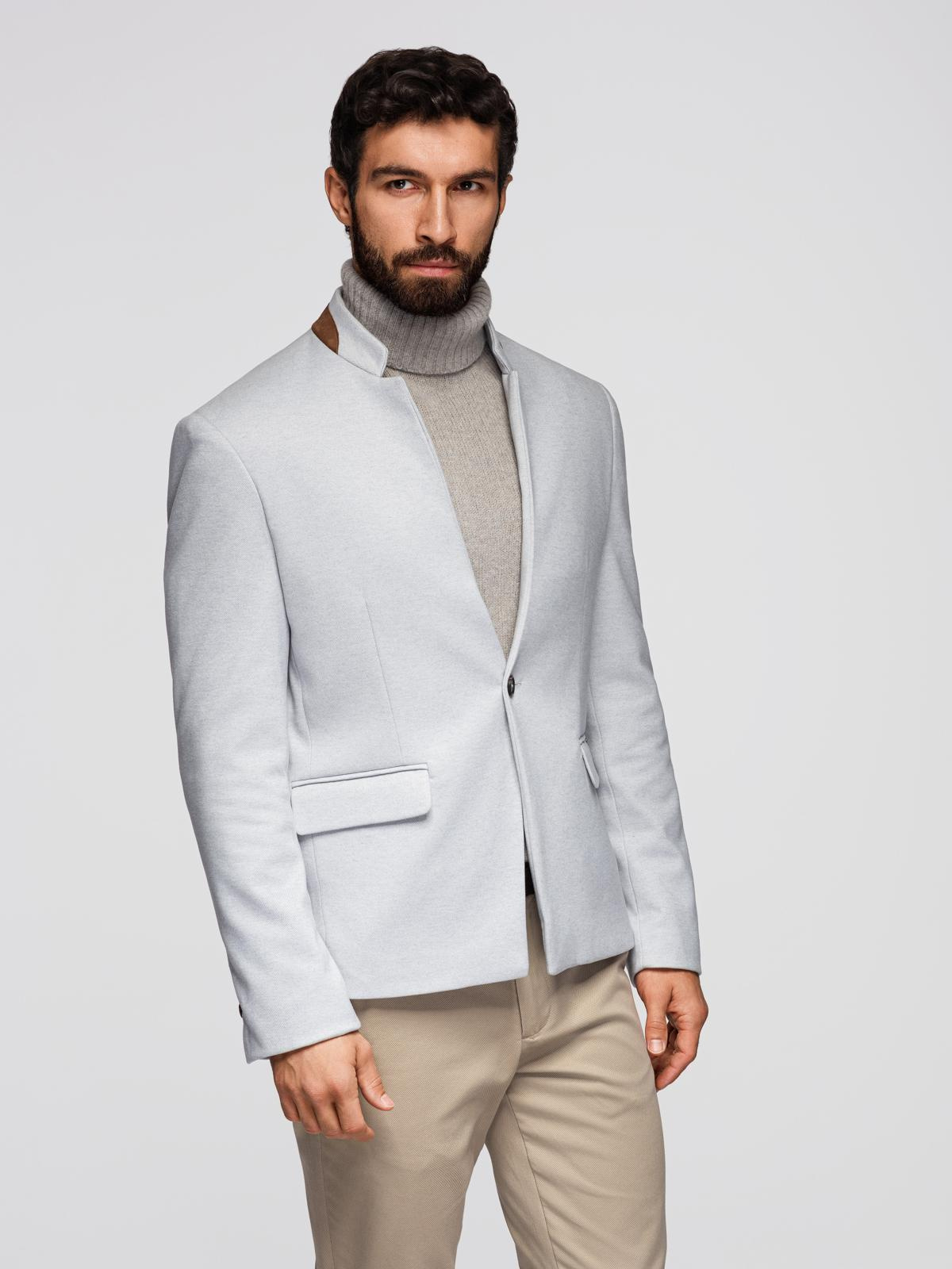 Ombre Men's melange rayon jacket with stand-up collar - grey melange