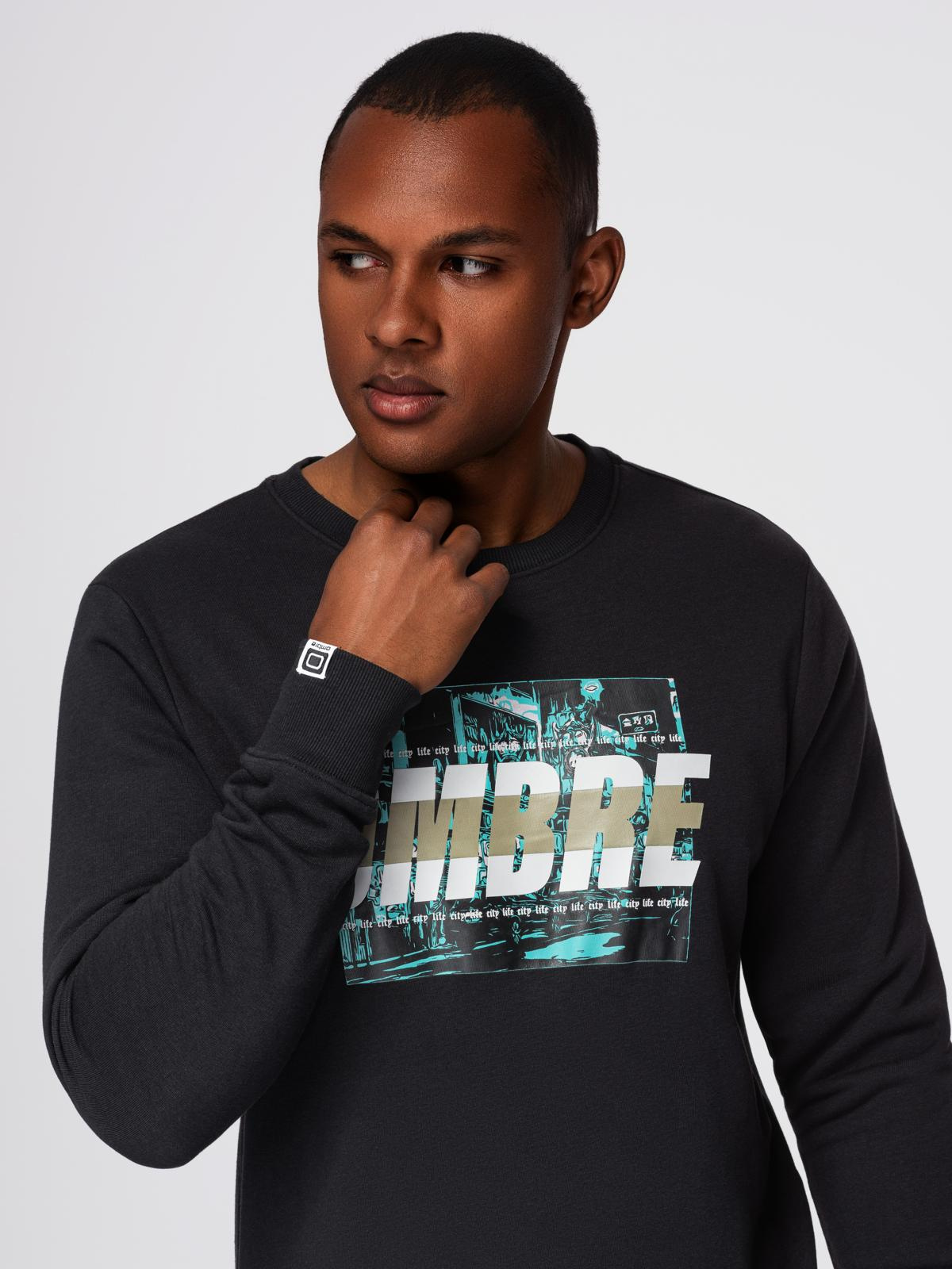 Ombre Mens printed sweatshirt worn over the head - black