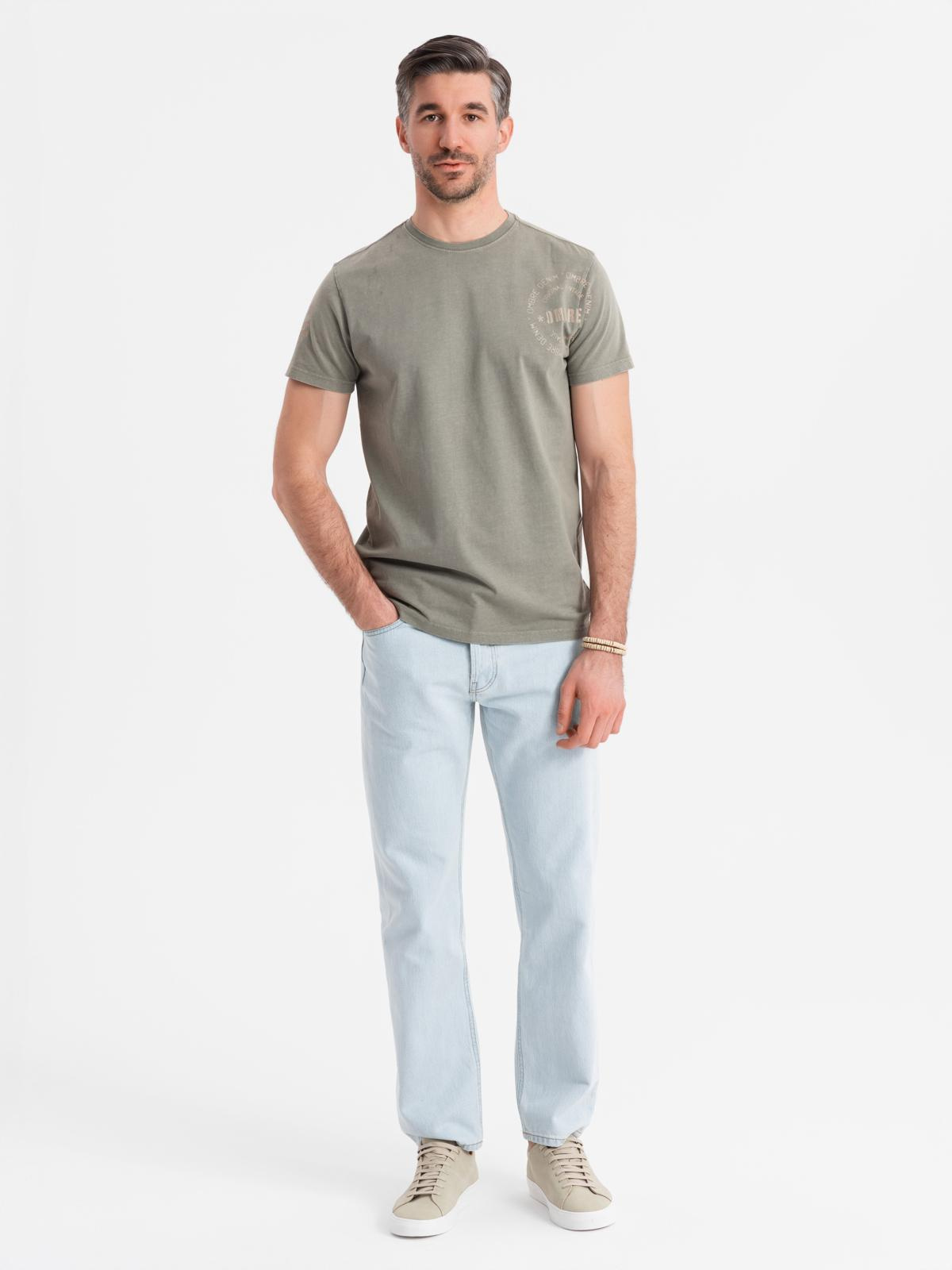 Ombre Men's military-style printed cotton T-shirt - light olive