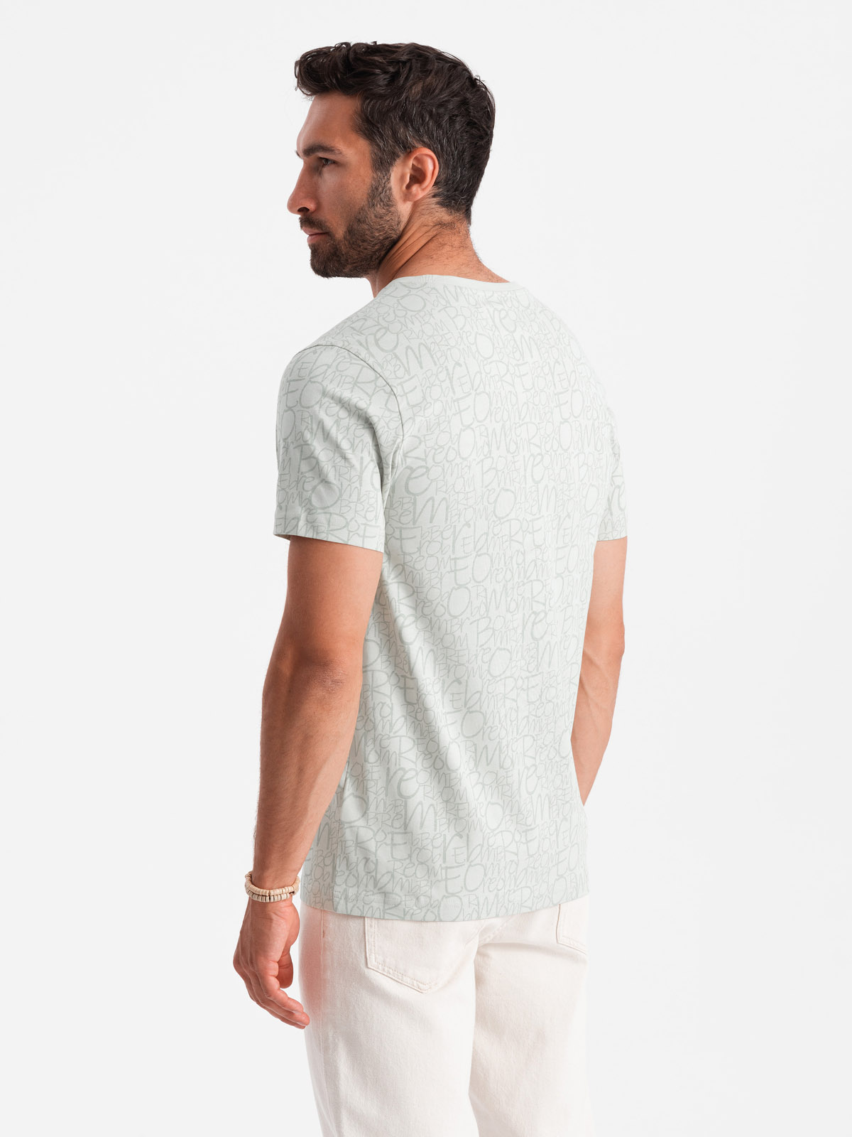 Ombre Men's cotton t-shirt with letter print and pocket - yellow-green