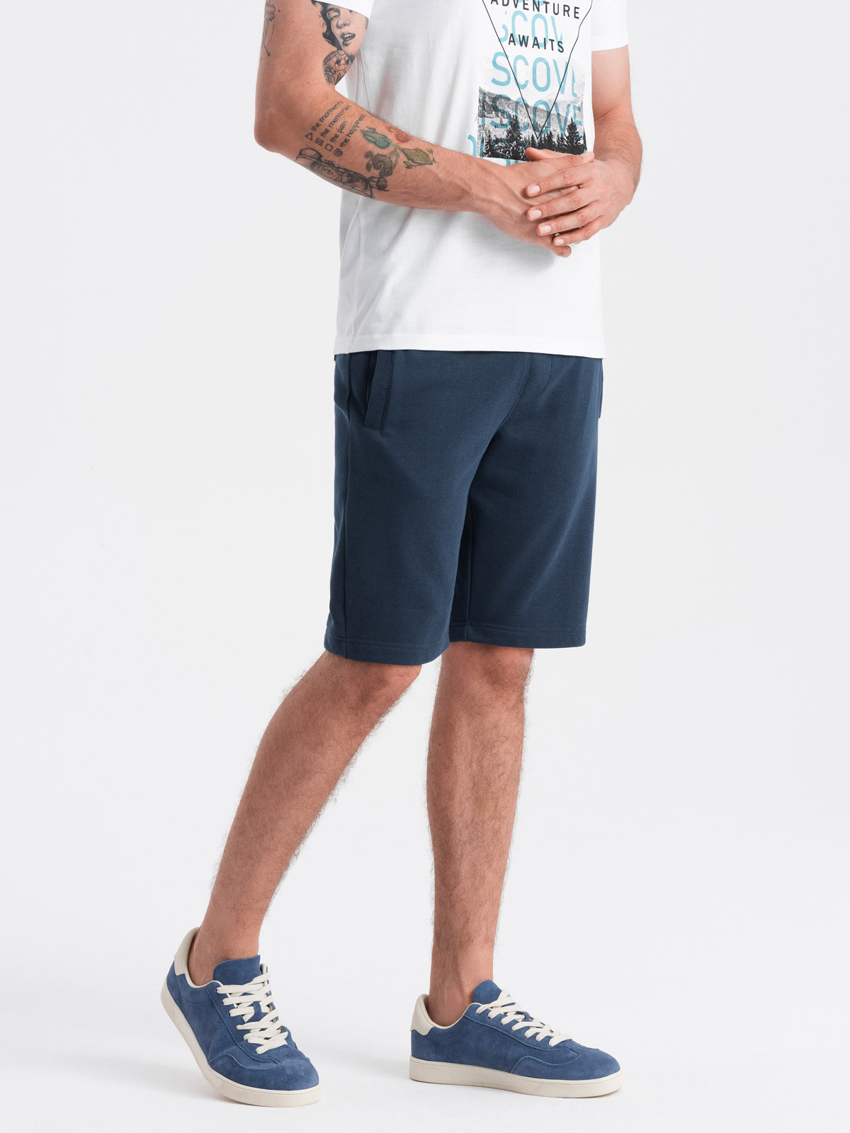 Ombre Men&#039;s pre-knee BASIC sweat shorts - navy blue