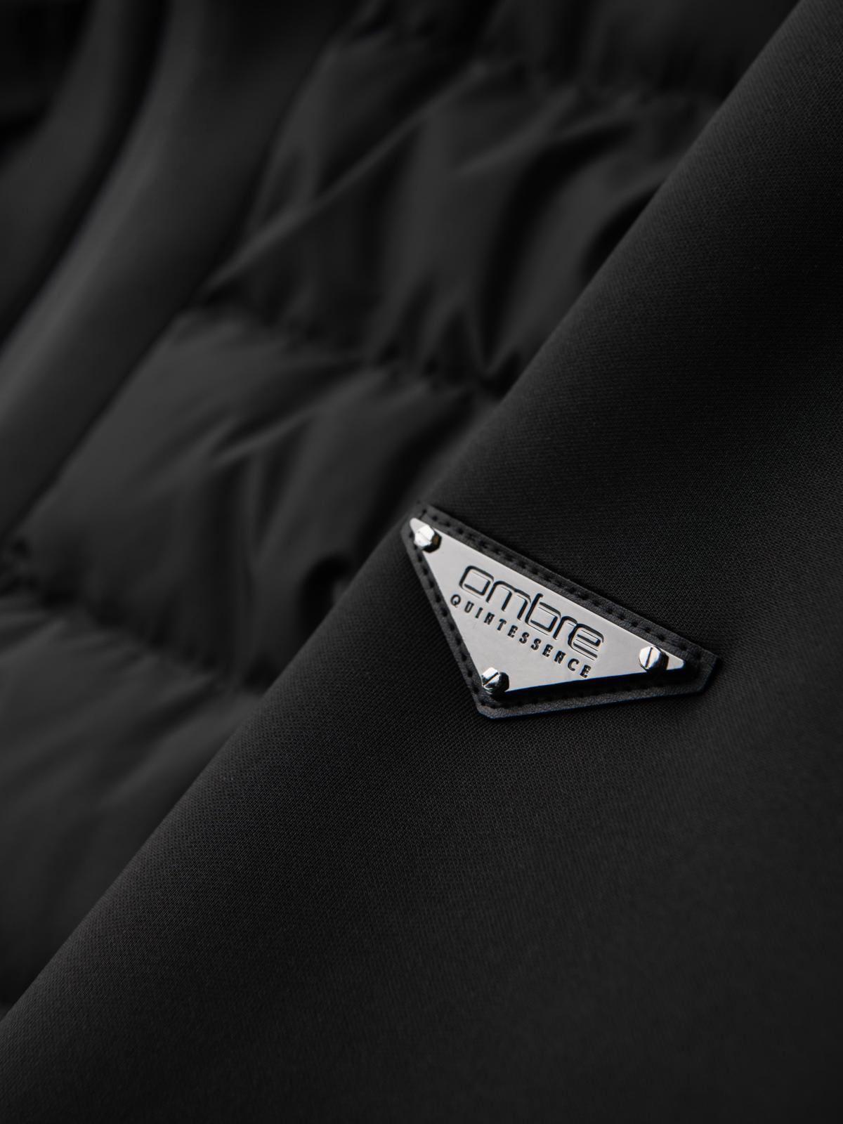 Ombre Quilted bomber jacket with hood and knitted sleeves - black