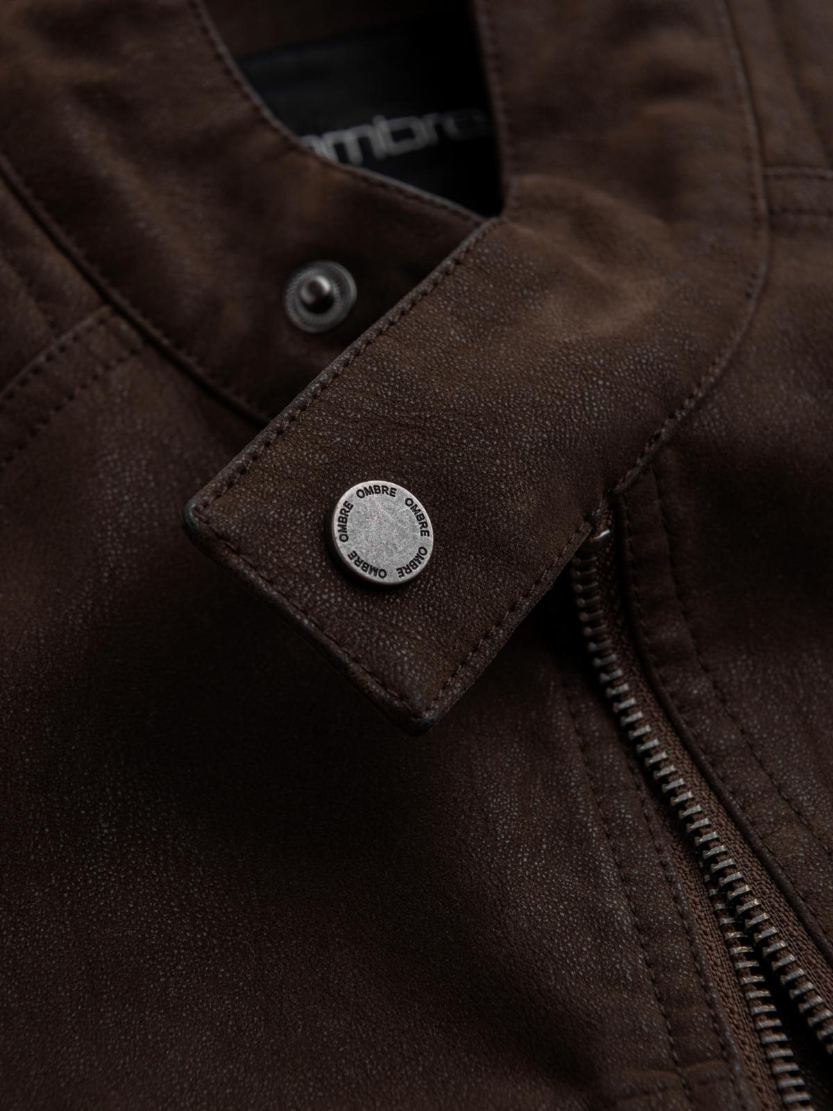 Ombre Men&#039;s stylish eco leather biker jacket with collar