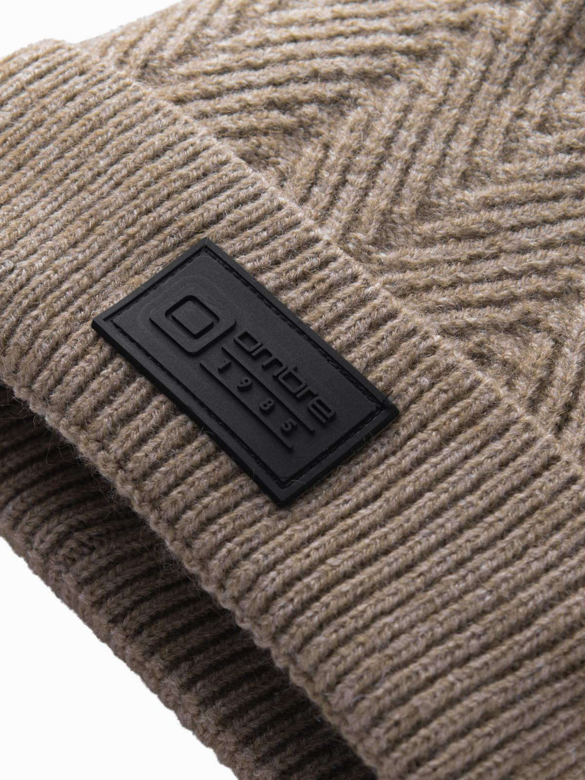 Ombre Men's knitted sweater-weave cap with patch - ash