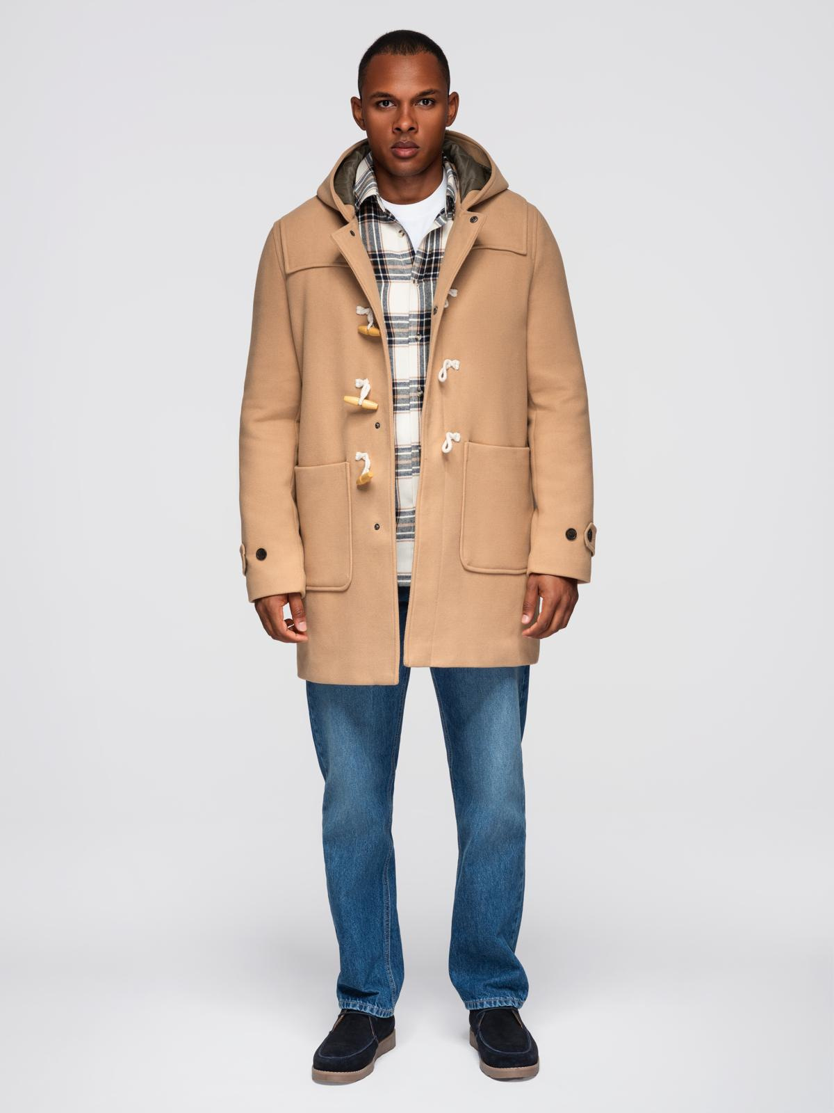 Ombre Men&#039;s wool and hooded duffle coat - light brown