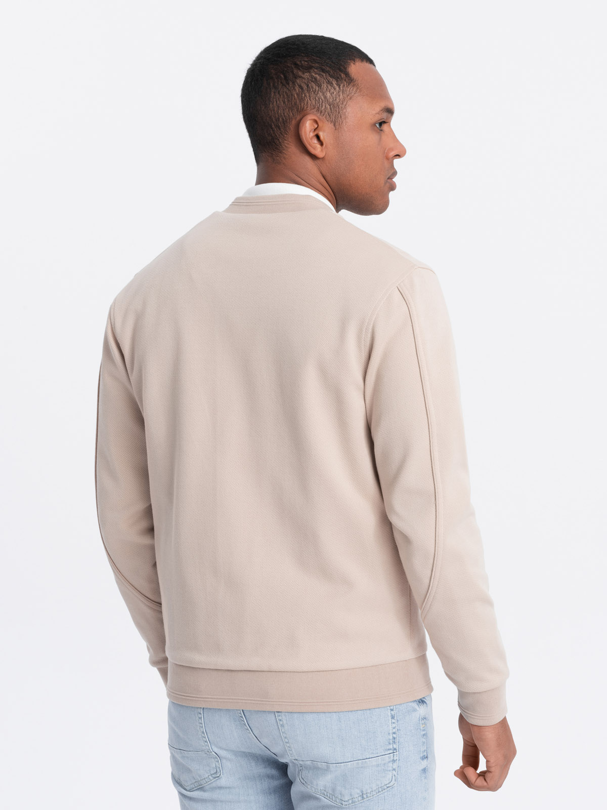 Ombre Men's lightweight bomber jacket with logo lining - light beige