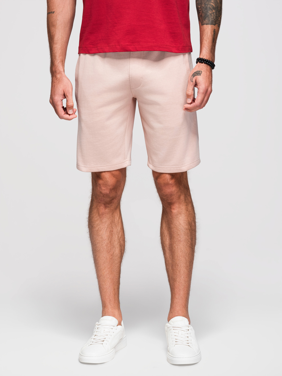 Ombre Men's knit shorts with drawstring and pockets - powder pink