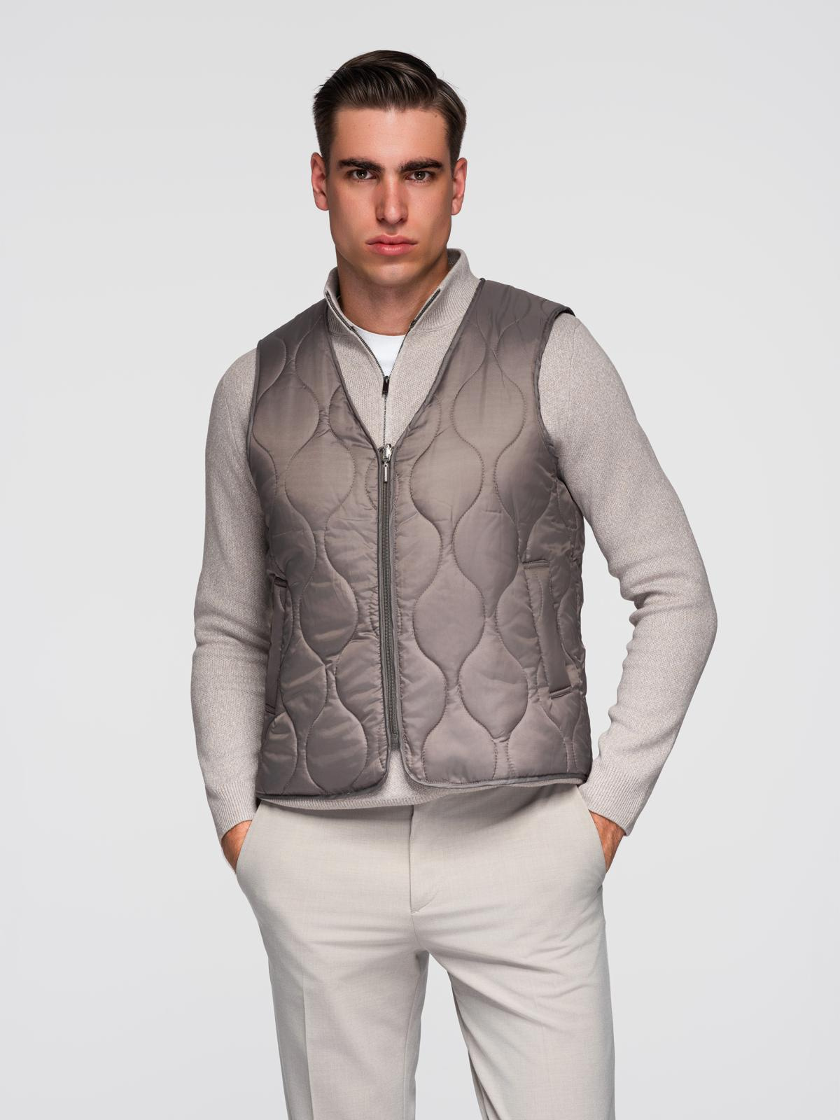 Ombre Men&#039;s minimalist coat with detachable vest - ash