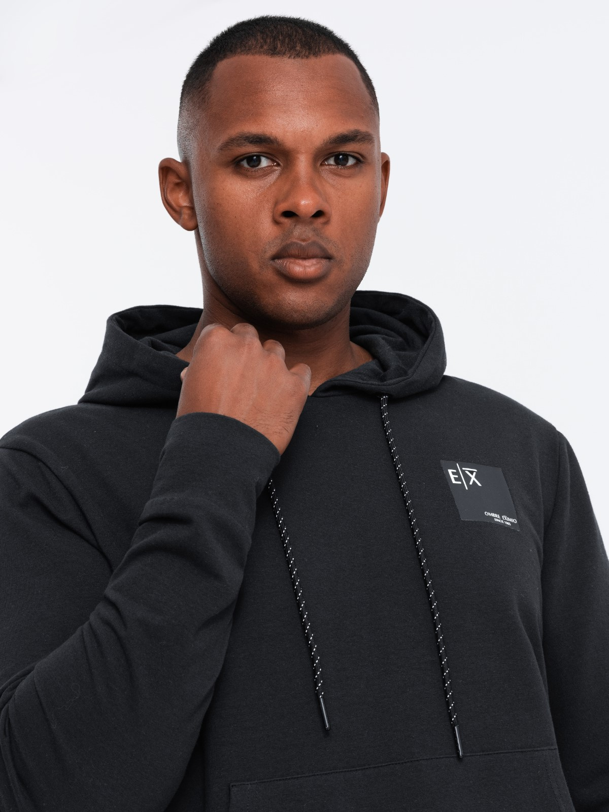 Ombre Men's hooded kangaroo sweatshirt with logo - black