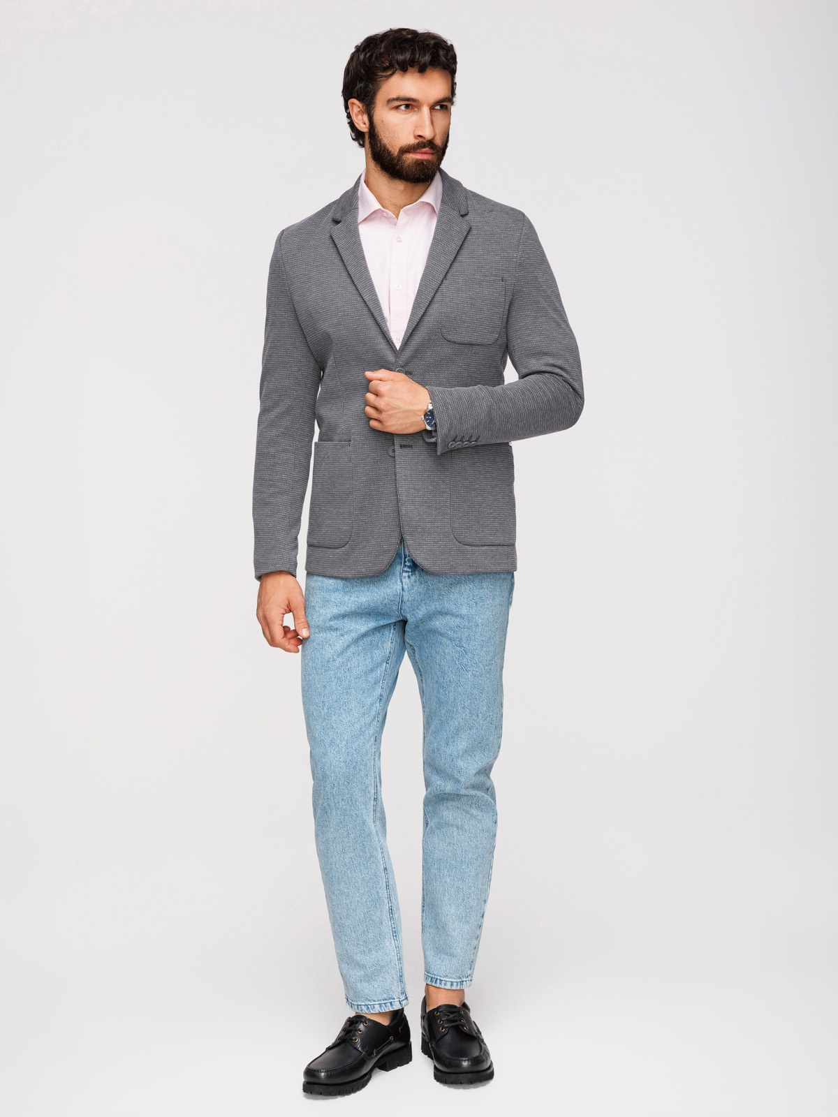Ombre Elegant fitted men's structured knit blazer- graphite