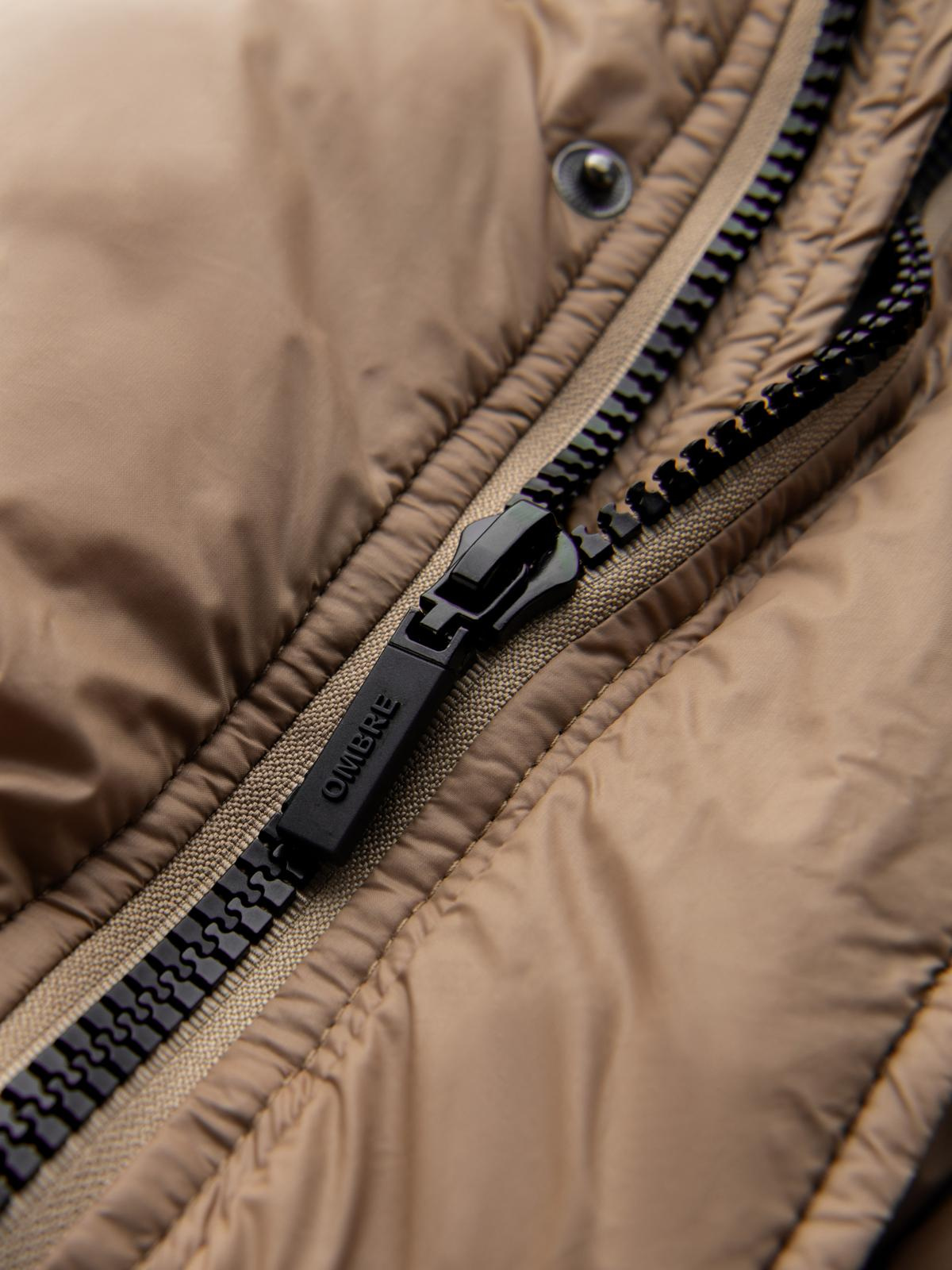 Ombre Men&#039;s long puffer jacket with snap pockets - brown