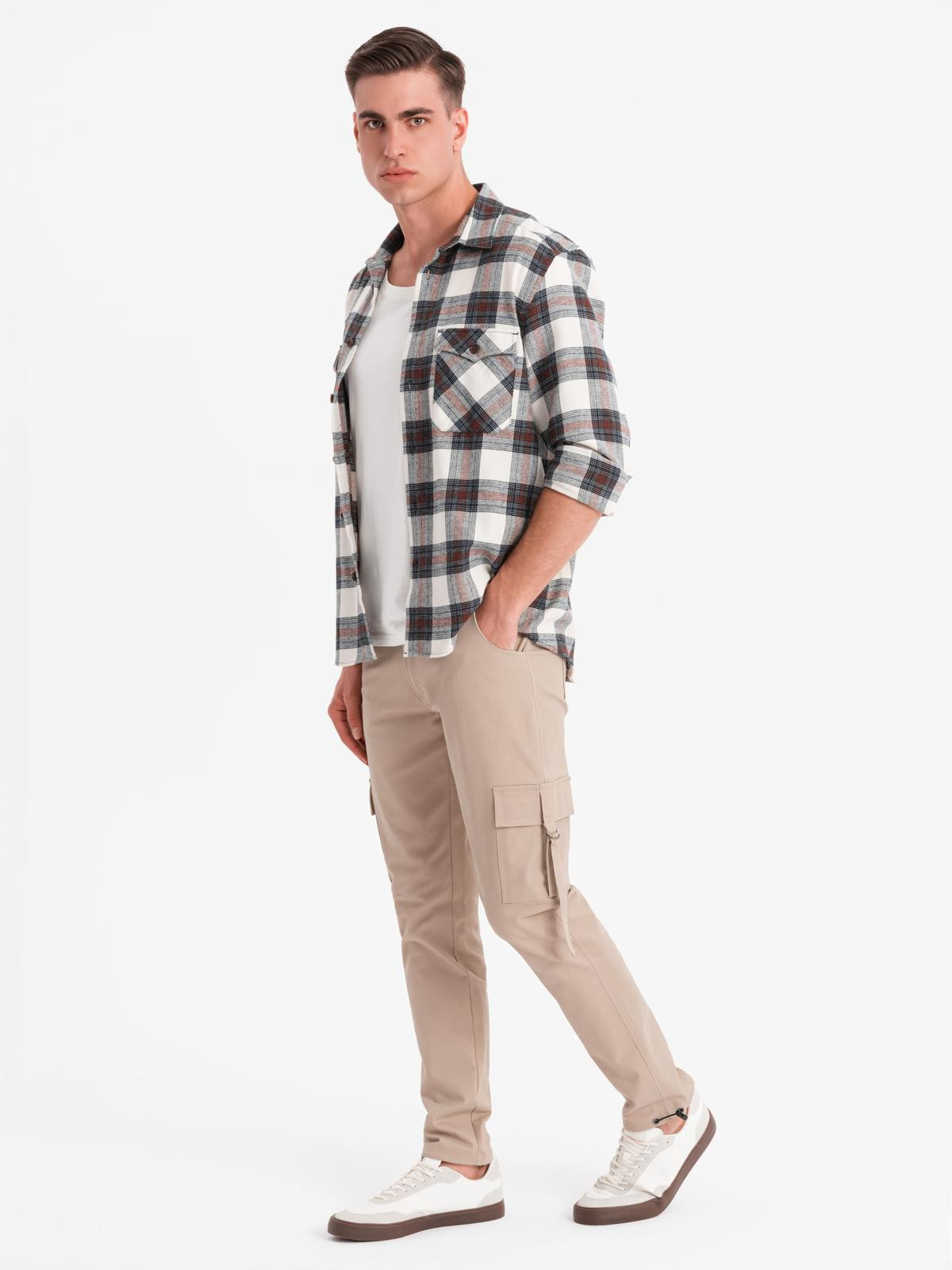 Ombre Men's STRAIGHT LEG cargo pants with striped pockets - sand