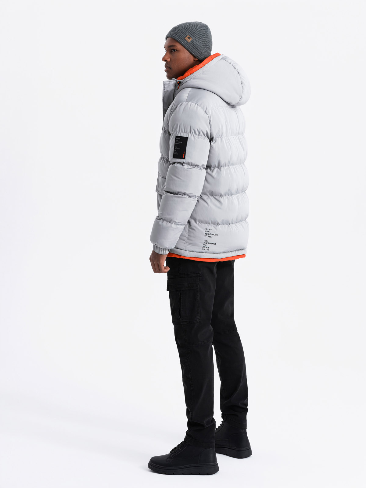 Ombre Men's sports warm jacket with double hood - grey
