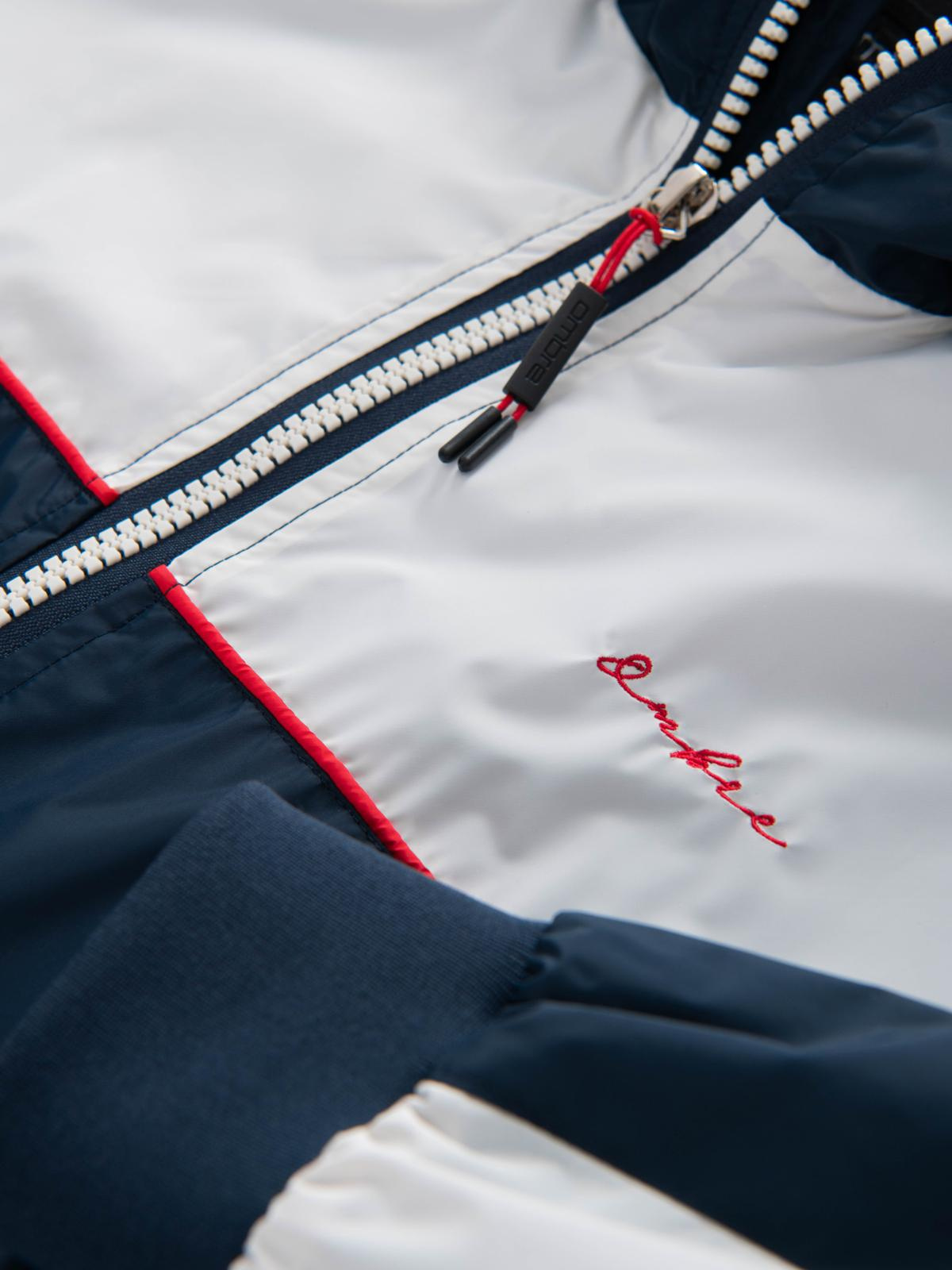 Ombre Men&#039;s contrast windbreaker jacket with hood - navy blue and white