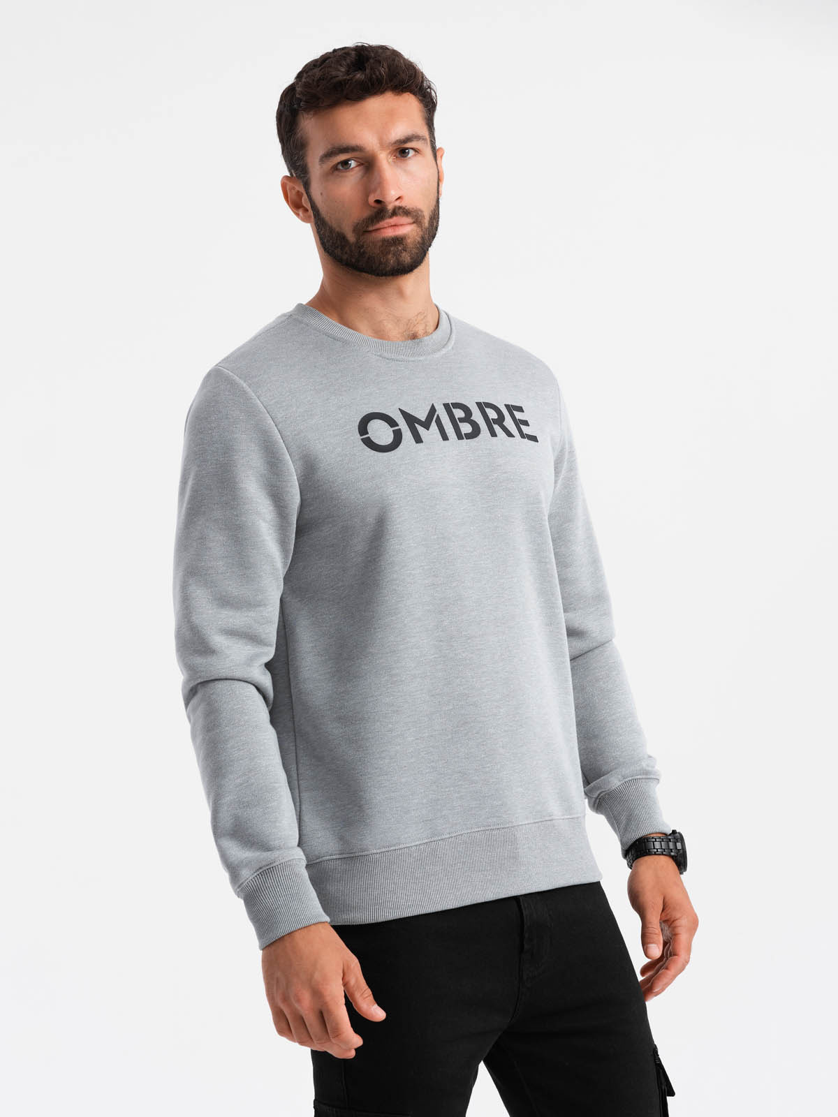Ombre Classic men's sweatshirt with inscription - gray melange