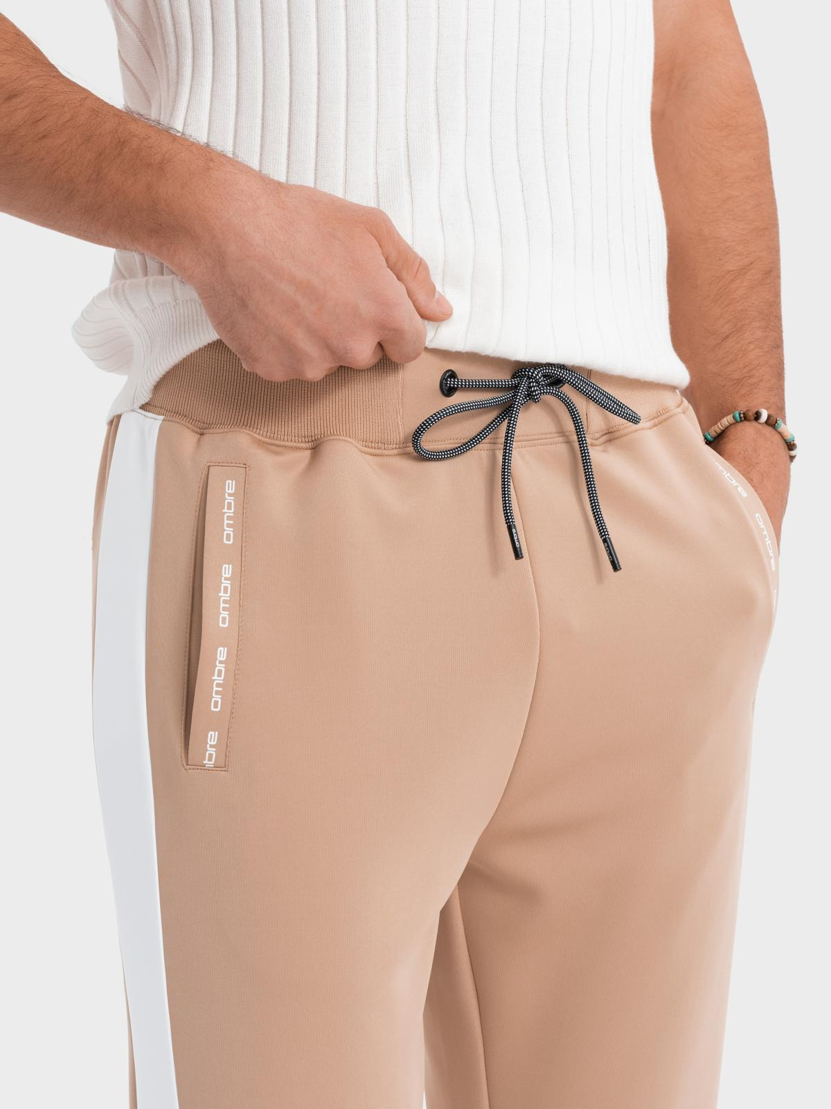 Ombre Men&#039;s sweatpants joggers with contrasting stripes - beige