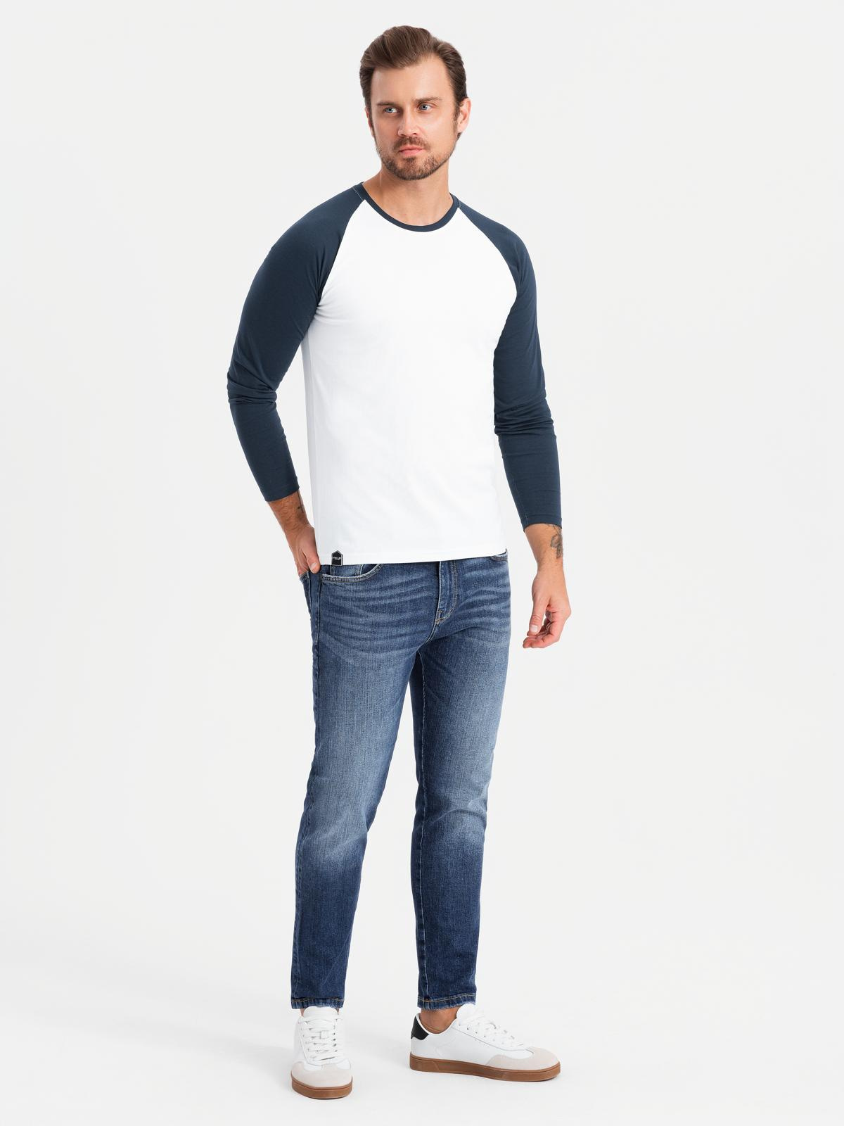 Ombre Men&#039;s longsleeve with contrast raglan sleeves - white and navy