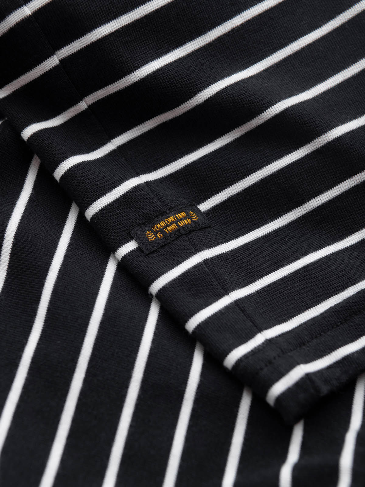 Men's striped t-shirt with patch by Ombre Design - black and white