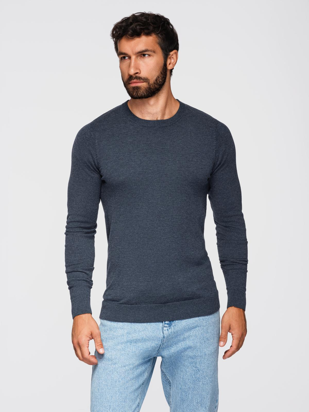 Ombre BASIC men&#039;s viscose classic sweater with round neckline - navy blue melange