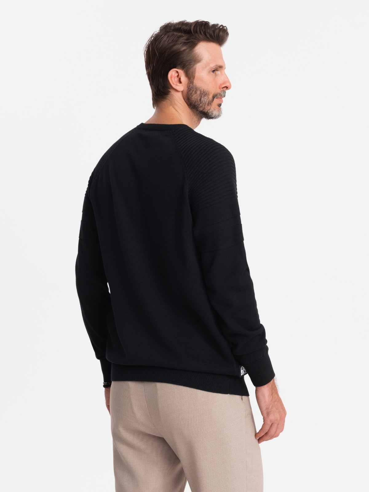 Ombre Men's raglan sweater with ribbed sleeves - black