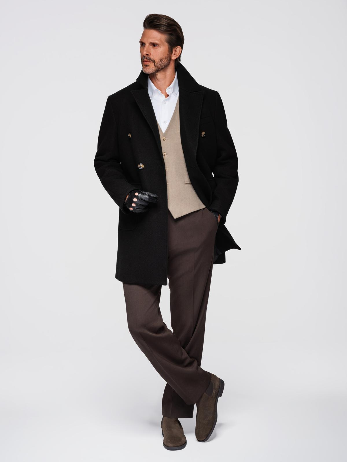Ombre Men&#039;s double-breasted coat with decorative buttons - black