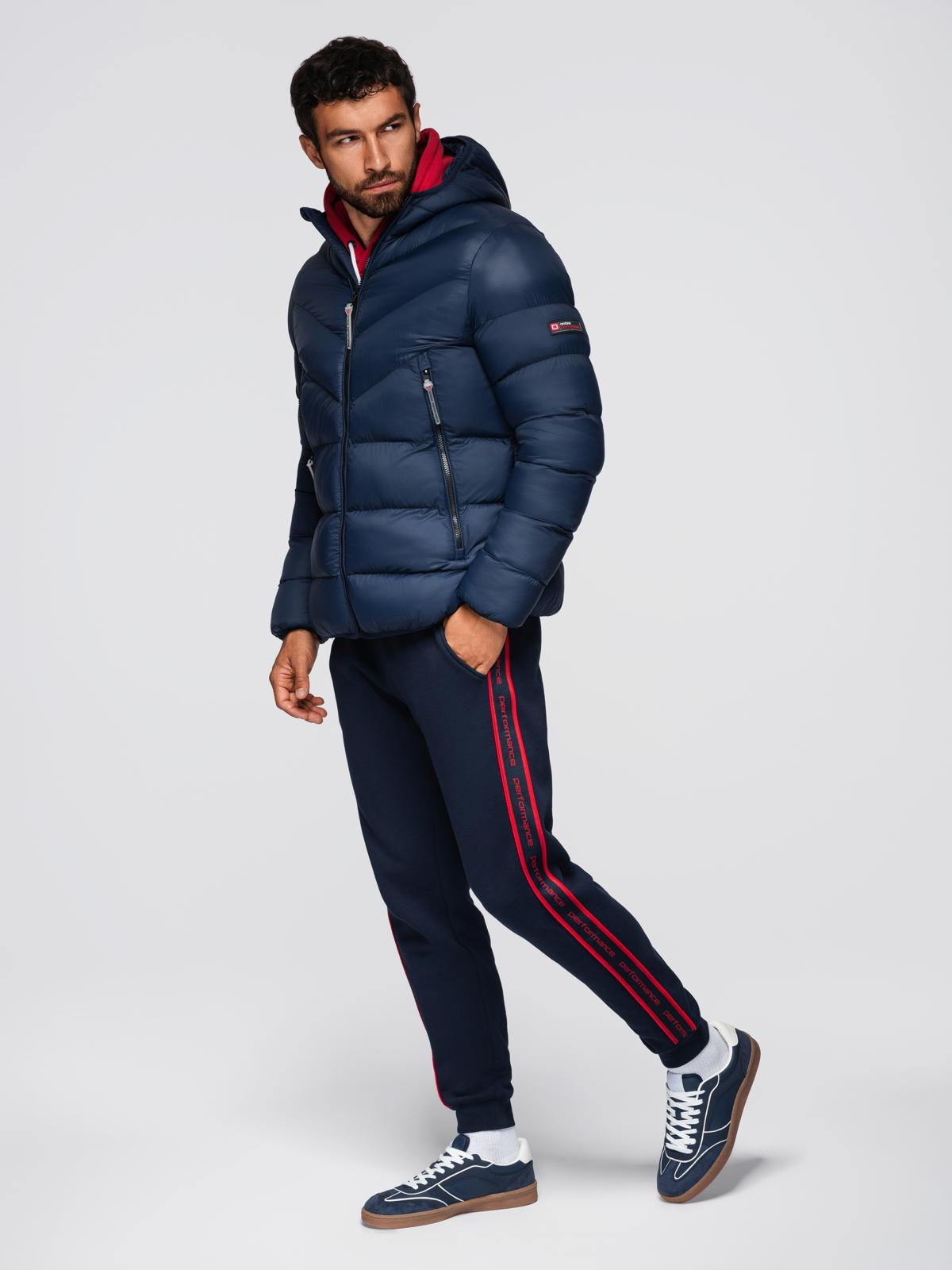 Ombre Modern men&#039;s quilted jacket of combined materials - navy blue
