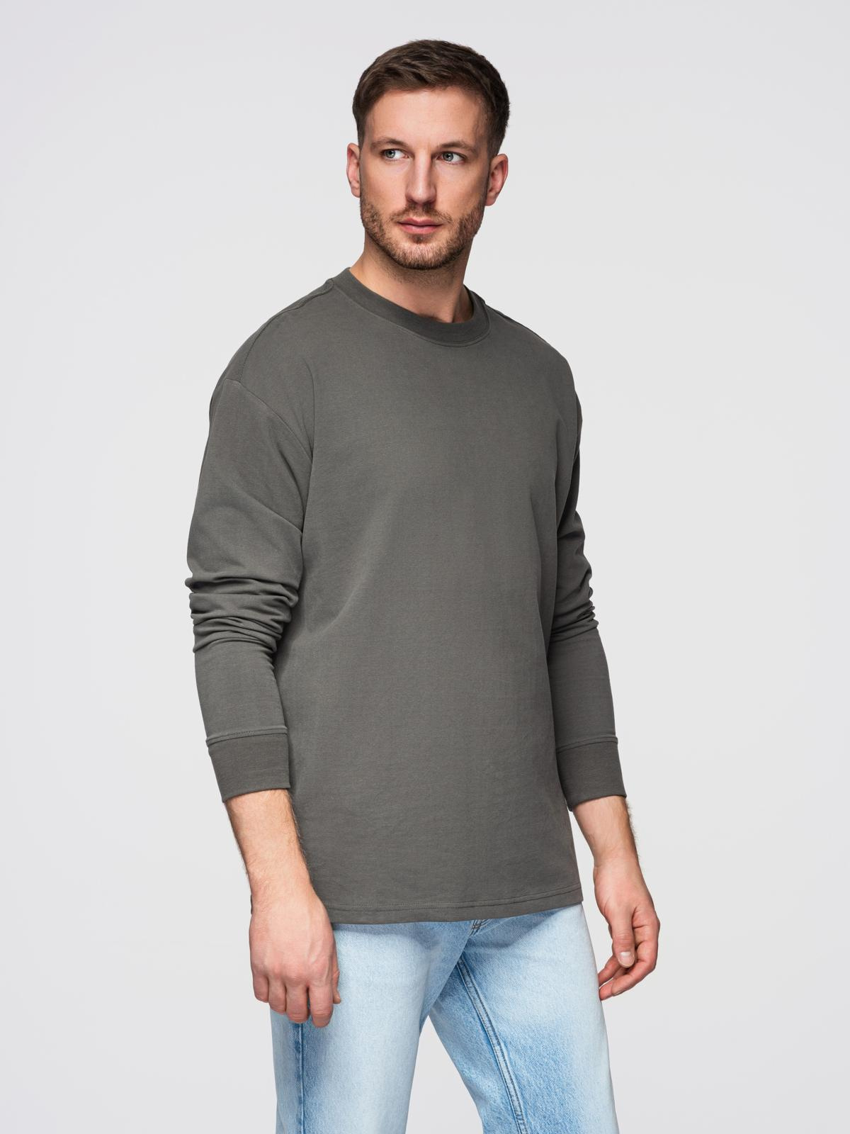 Ombre Men's cotton LOOSE FIT longsleeve with round neckline - gray-green