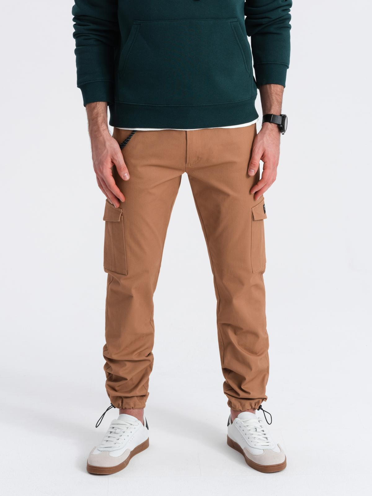 Ombre Men's pants with cargo pockets and leg hem - warm brown