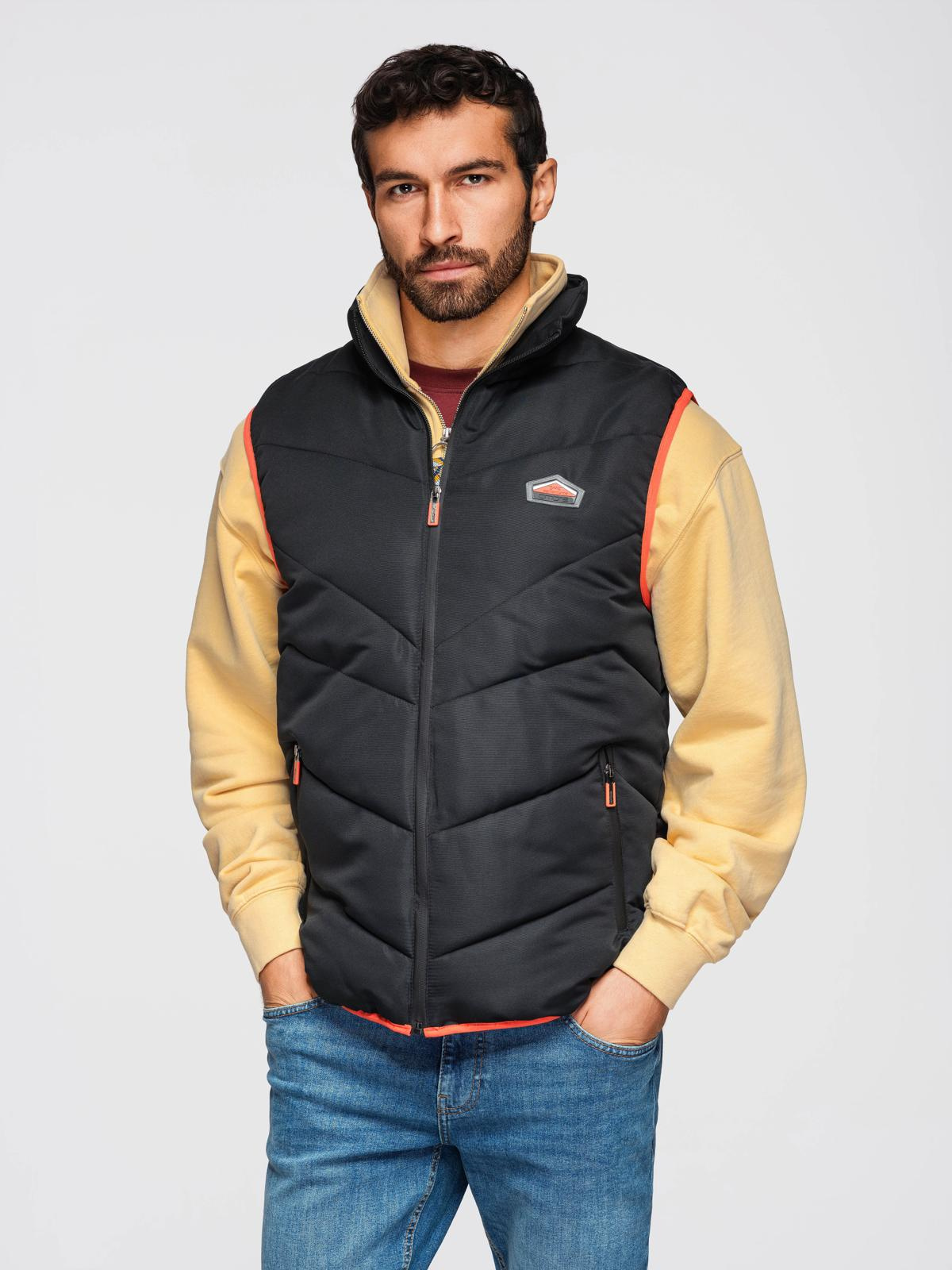 Ombre Men's quilted sleeveless jacket with neon accents - black