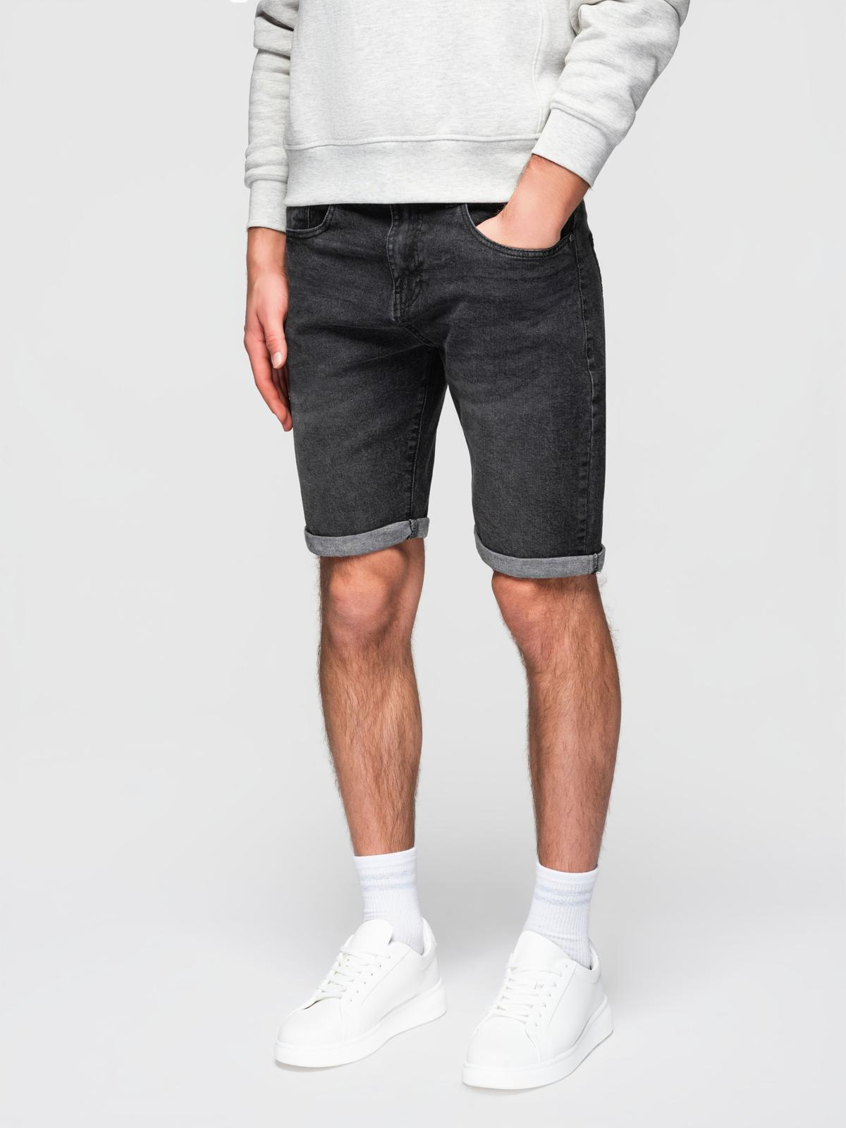 Ombre Men's denim shorts with rolled up leg - black
