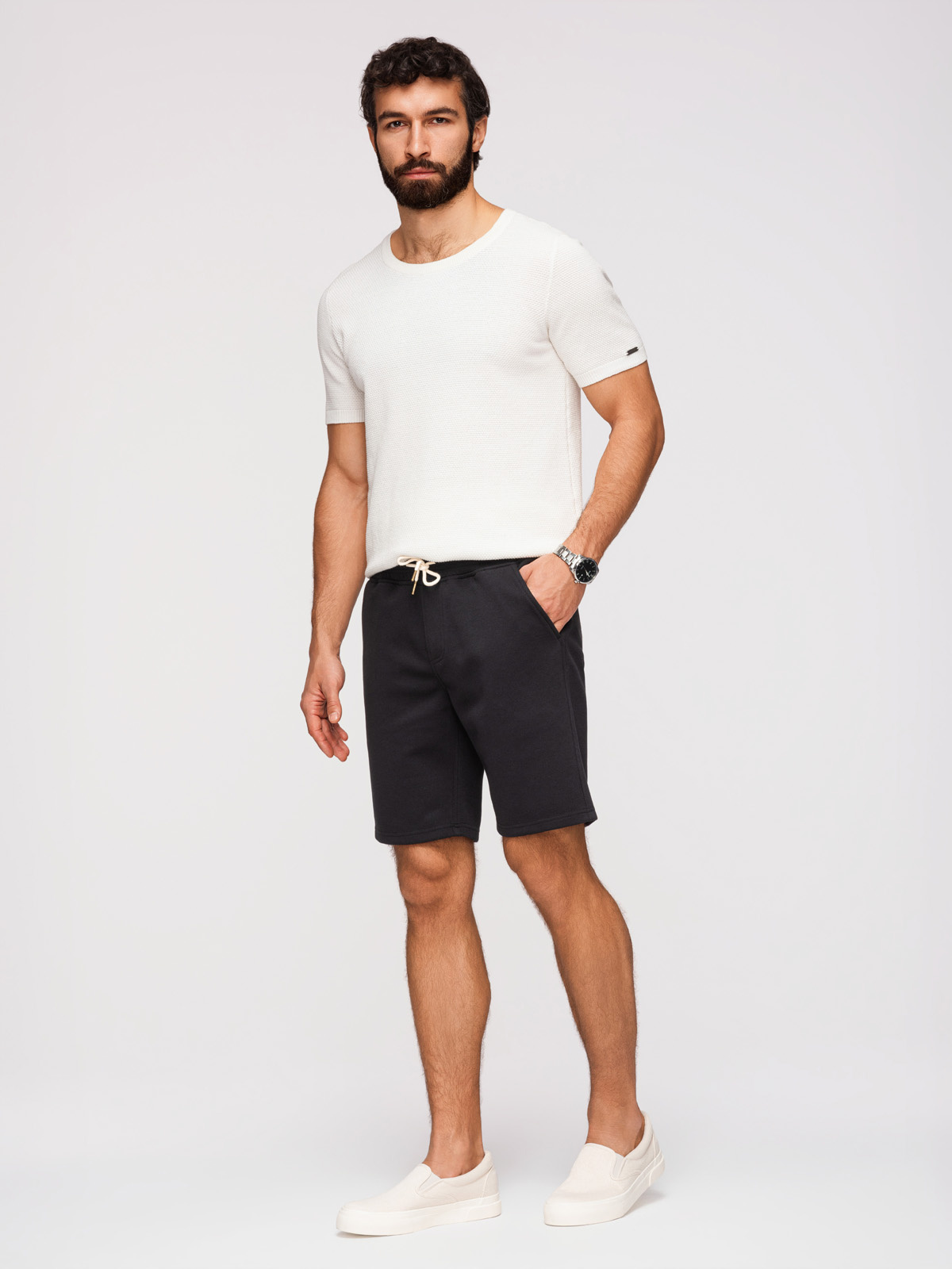 Ombre pánske REGULAR FIT štruktúrované šortky - čierne