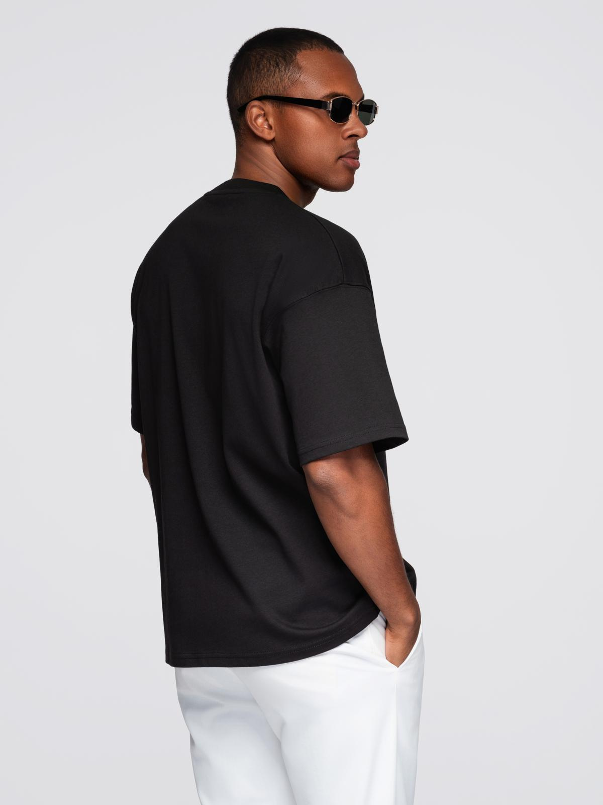 Ombre Men's cotton T-shirt with jewelry applique on chest - black