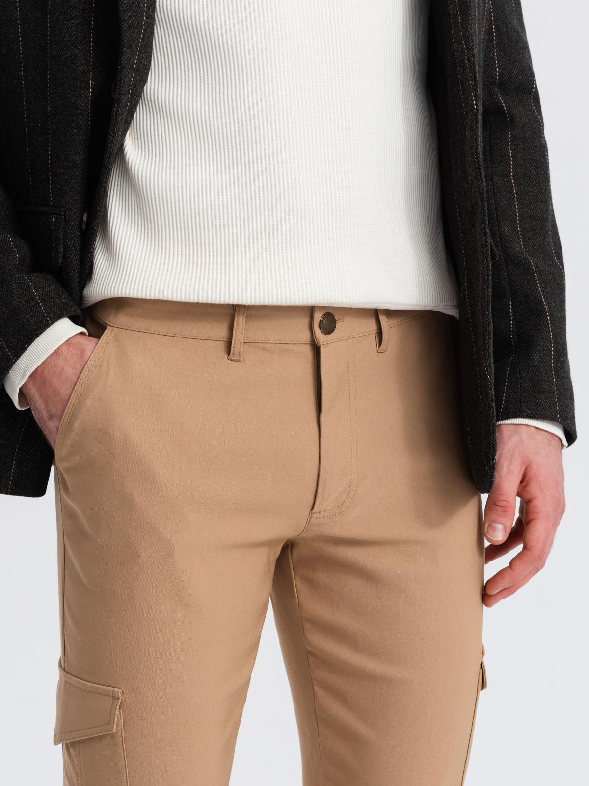 Ombre Men's REGULAR fabric pants with cargo pockets - light brown