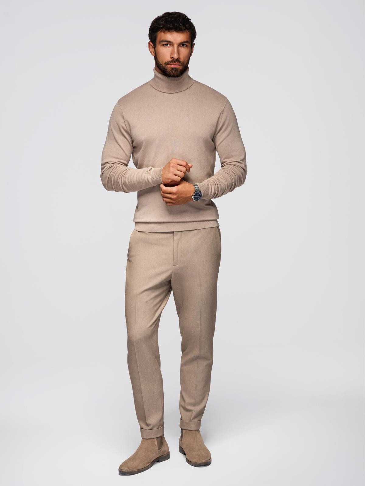 Ombre Men&#039;s knitted fitted turtleneck with viscose - beige