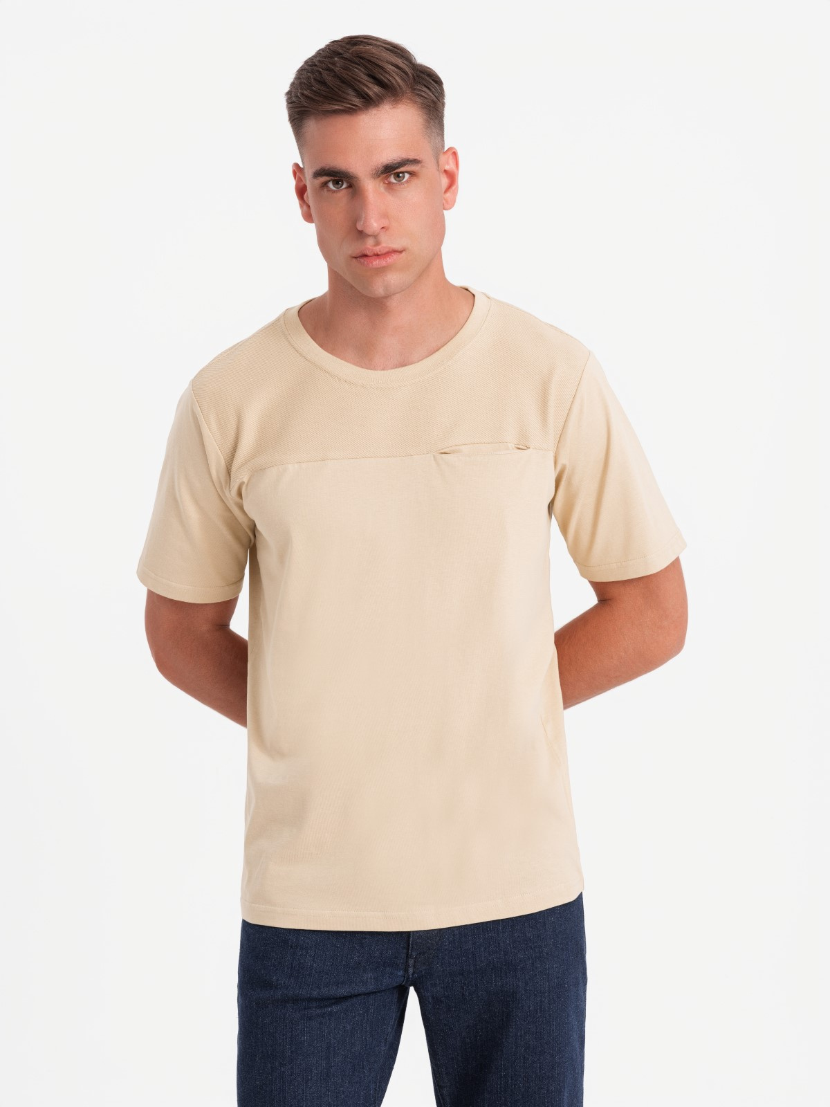 Ombre Men's LOOSE FIT T-shirt with pocket - beige