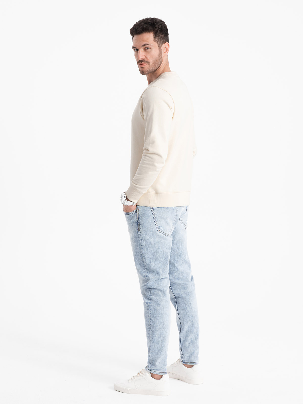 Ombre BASIC men&#039;s sweatshirt with round neckline - cream