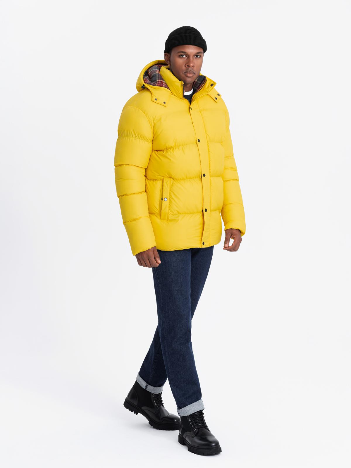 Ombre Men&#039;s puffer jacket with check lining - yellow