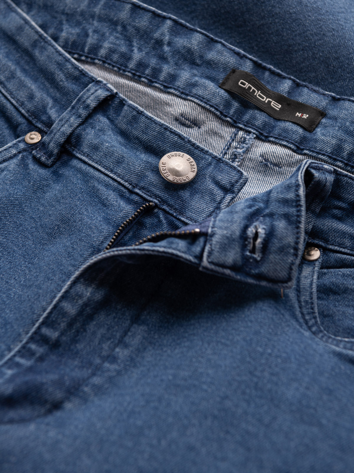 Ombre Washable men&#039;s TAPER FIT denim pants with rubbing - blue