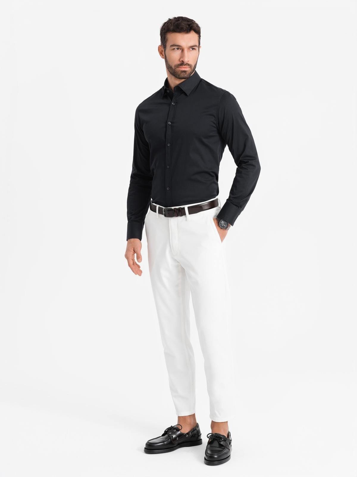 Ombre Classic men&#039;s SLIM FIT shirt in satin fabric - black