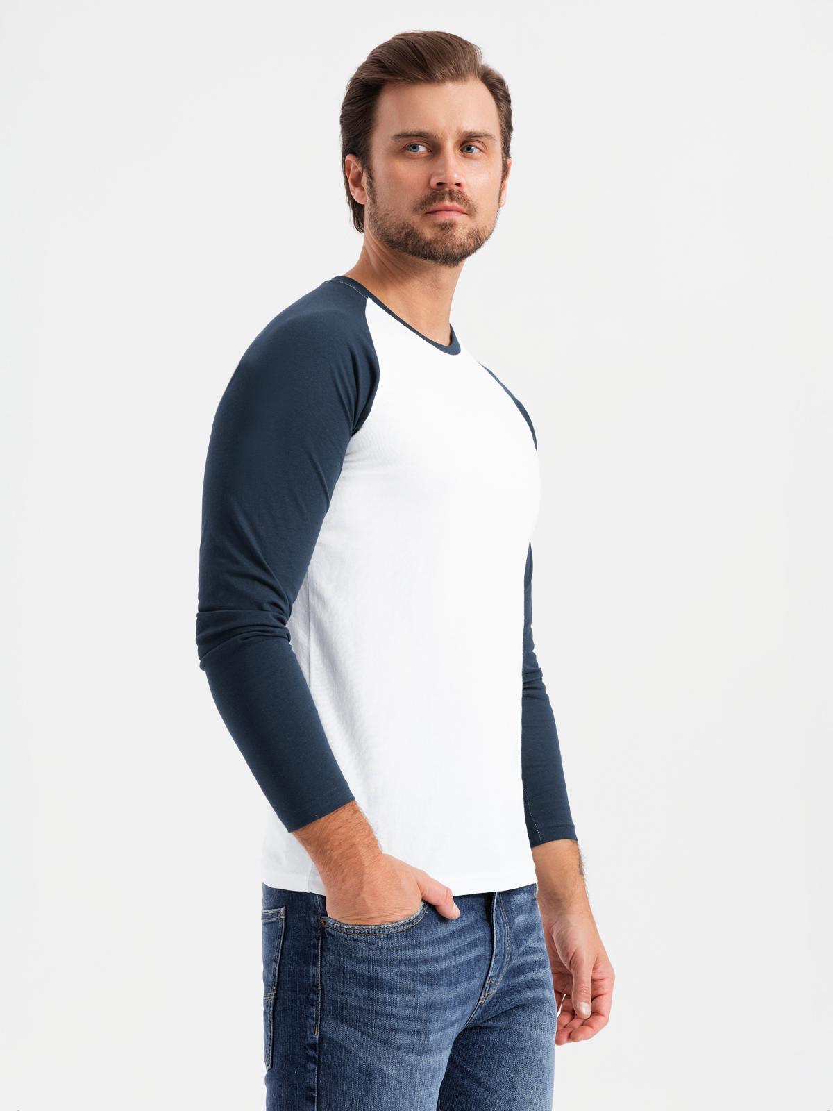 Ombre Men&#039;s longsleeve with contrast raglan sleeves - white and navy