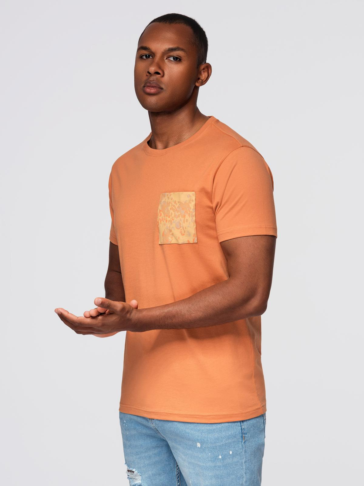 Ombre Men's cotton t-shirt with printed pocket - orange
