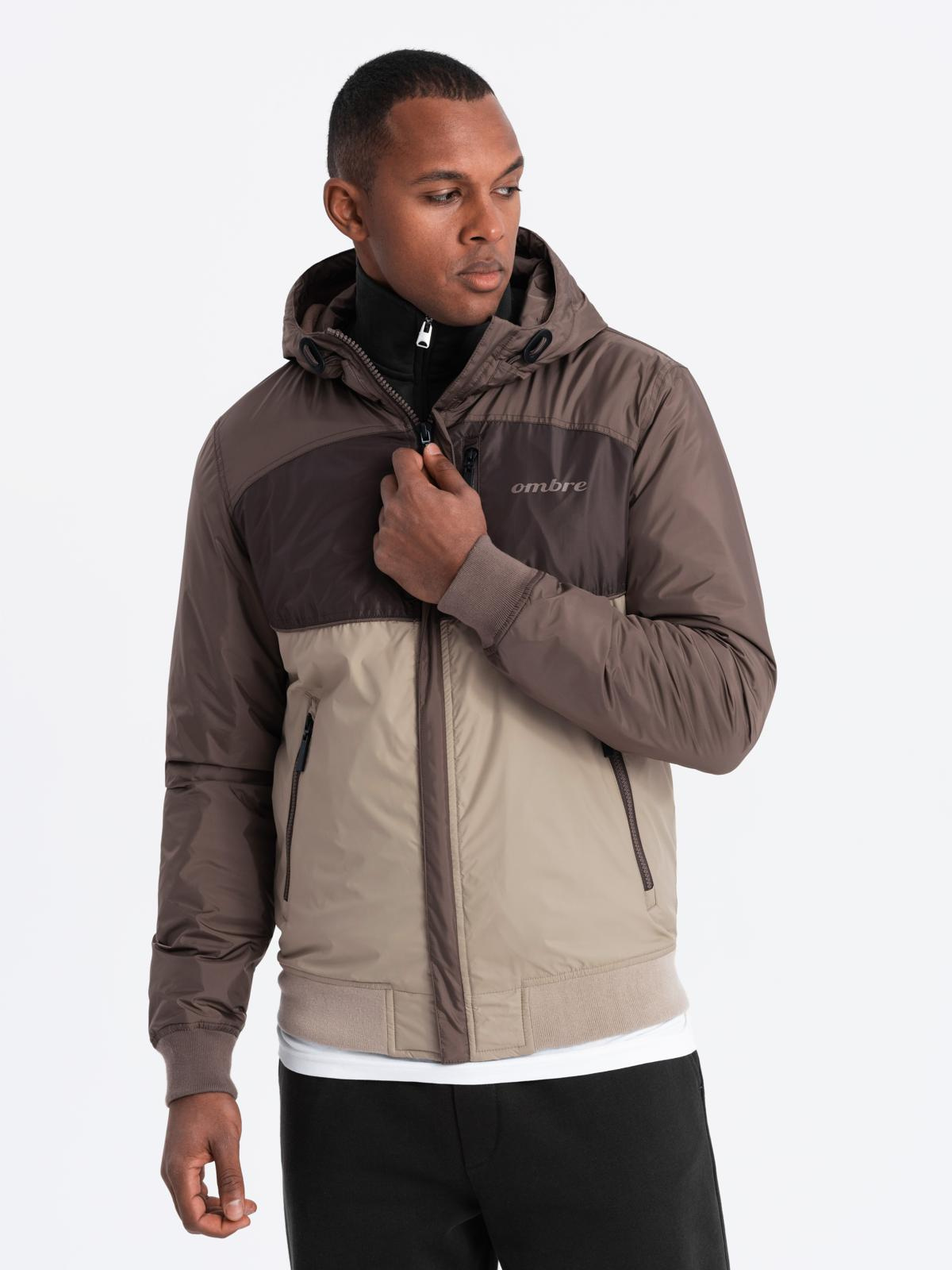 Ombre Lightweight colorful mens sports jacket with fleece - beige and dark brown