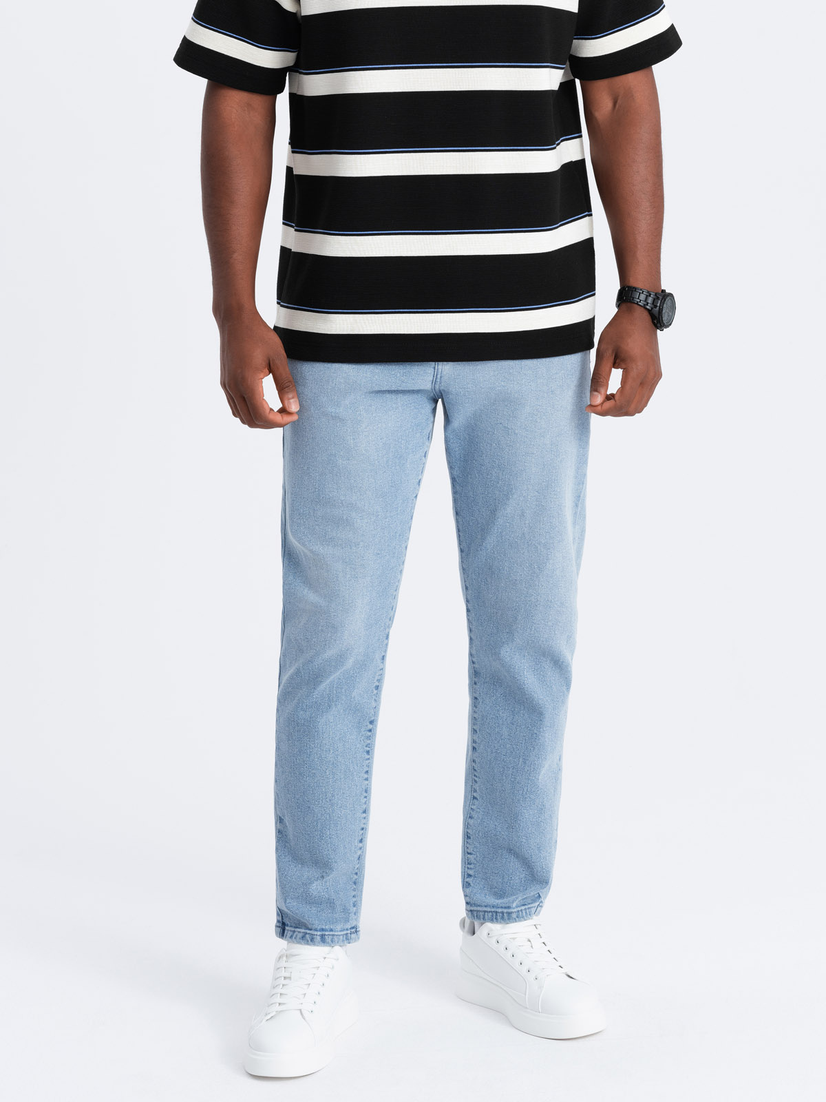 Ombre Men&#039;s CARROT FIT denim pants with subtle rubbing - light blue