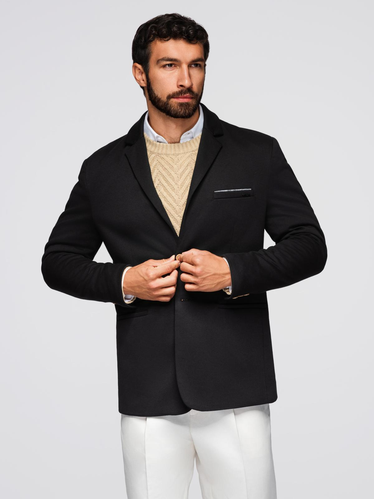 Ombre Men's knitted jacket with a fitted cut - black