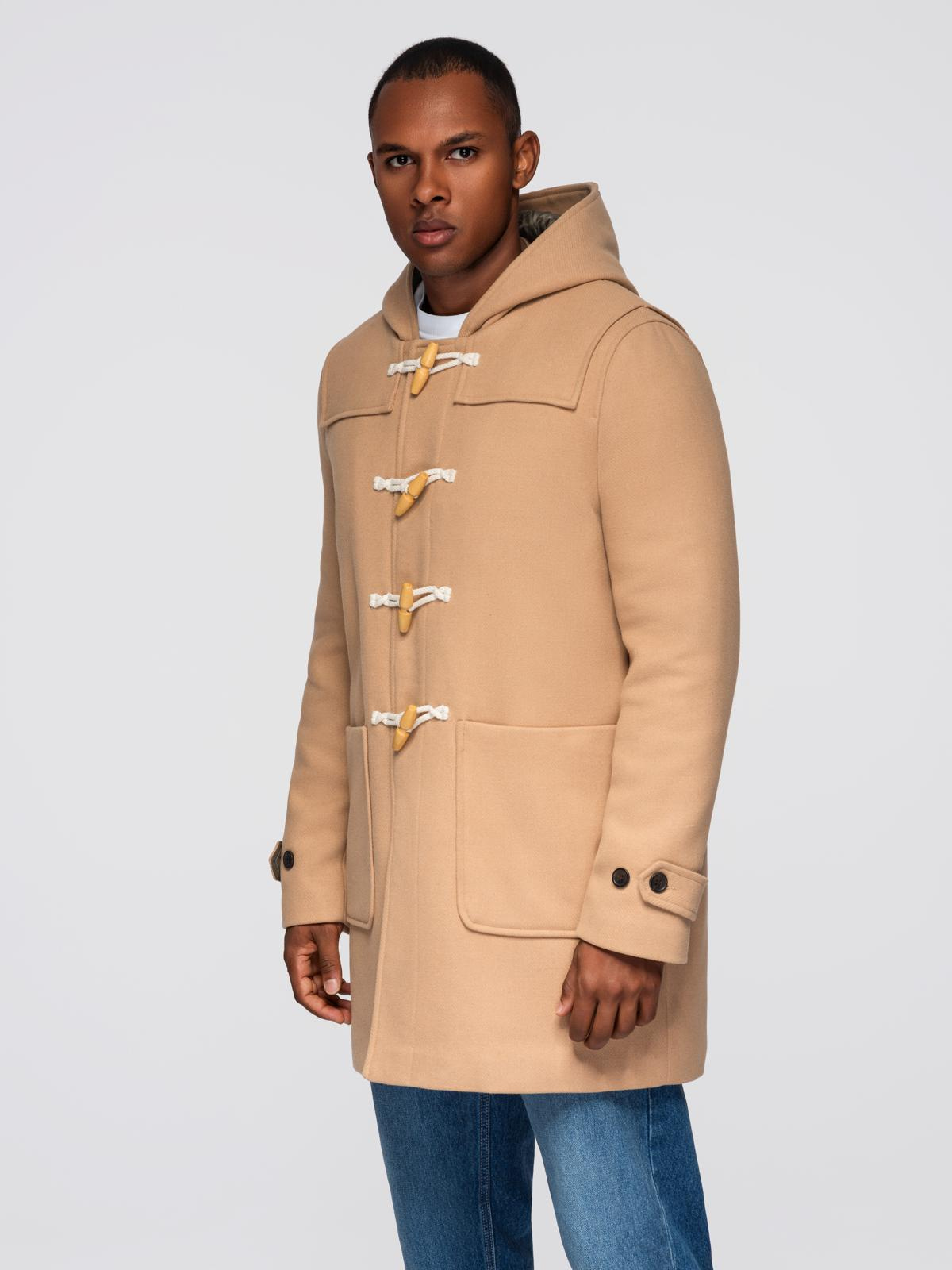 Ombre Men&#039;s wool and hooded duffle coat - light brown