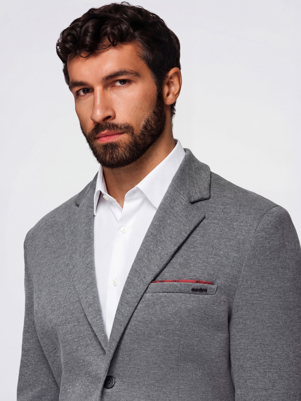 Ombre Men's knitted jacket with a fitted cut - light grey