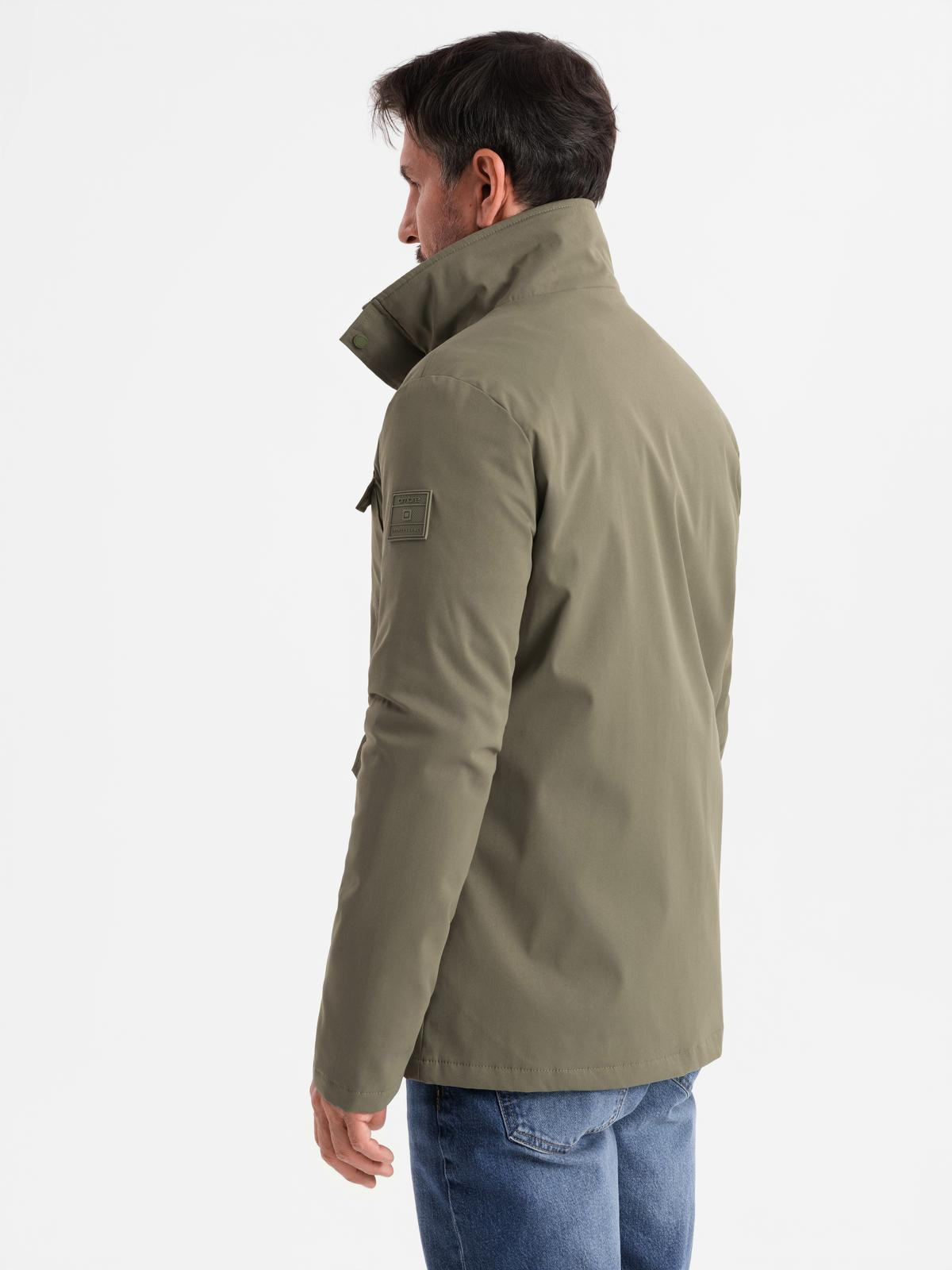 Ombre Men&#039;s lightweight jacket with pockets and high collar - khaki